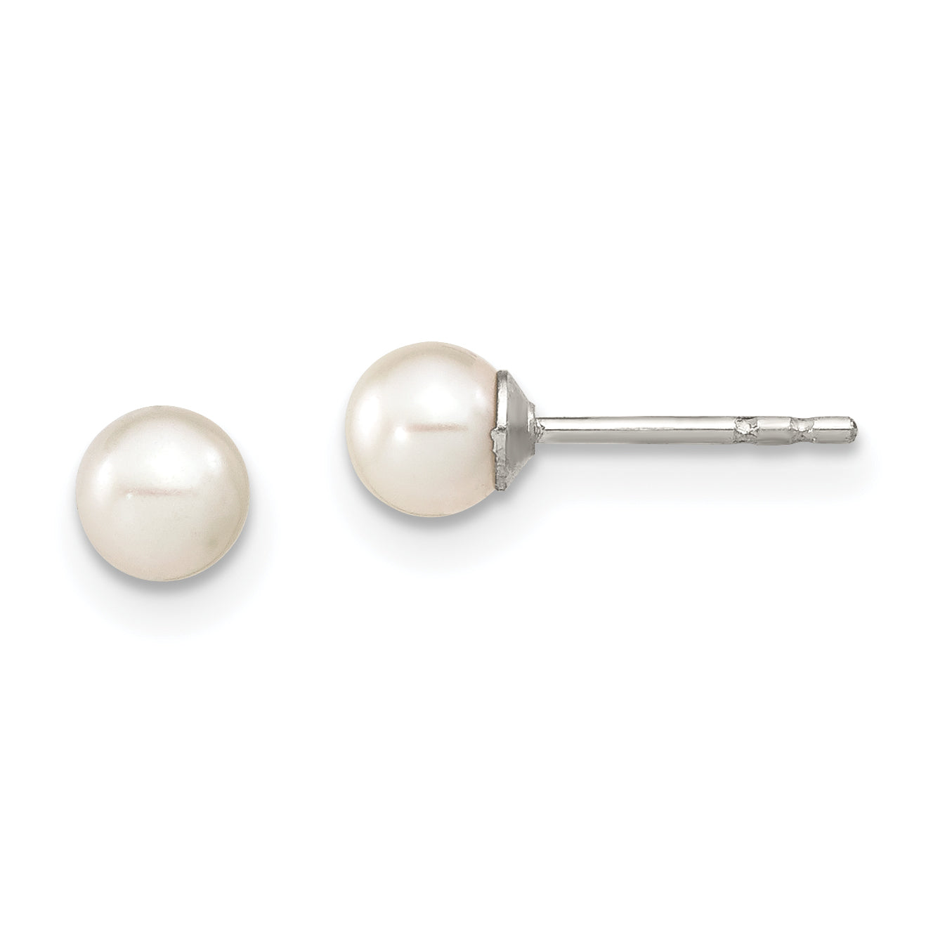 Sterling Silver Rhodium Plated 4-5mm White Round Freshwater Cultured Pearl Post Stud Earrings Main image