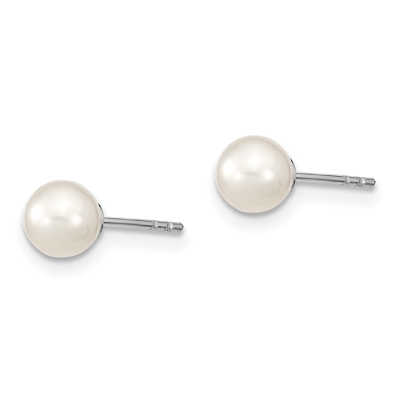 Sterling Silver Rhodium Plated 5-6mm White Round Freshwater Cultured Pearl Post Stud Earrings Secondary image