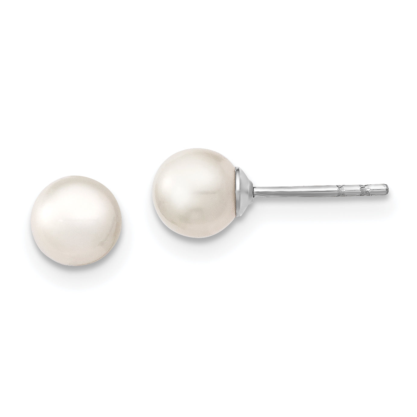 Sterling Silver Rhodium Plated 5-6mm White Round Freshwater Cultured Pearl Post Stud Earrings Main image