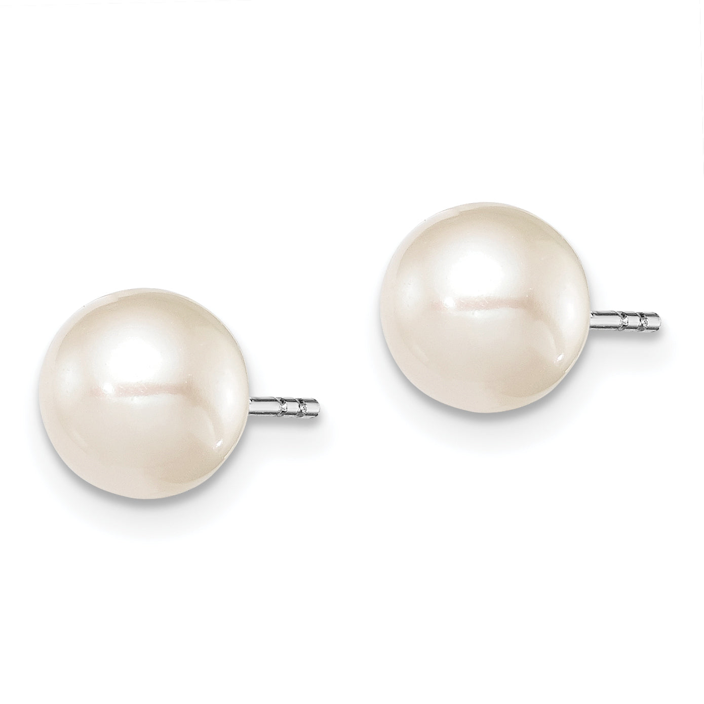 Sterling Silver Rhodium Plated 7-8mm White Round Freshwater Cultured Pearl Post Stud Earrings Secondary image