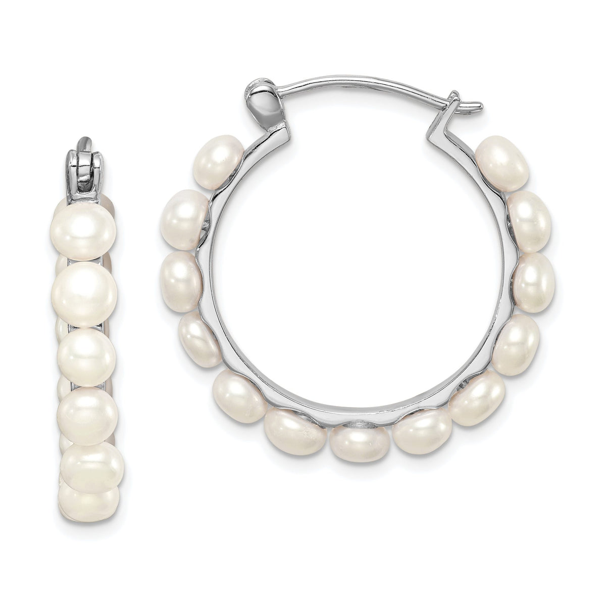 White Freshwater Pearl Hoop Earrings in Sterling Silver, 30mm - Sophia Jewelers Main image