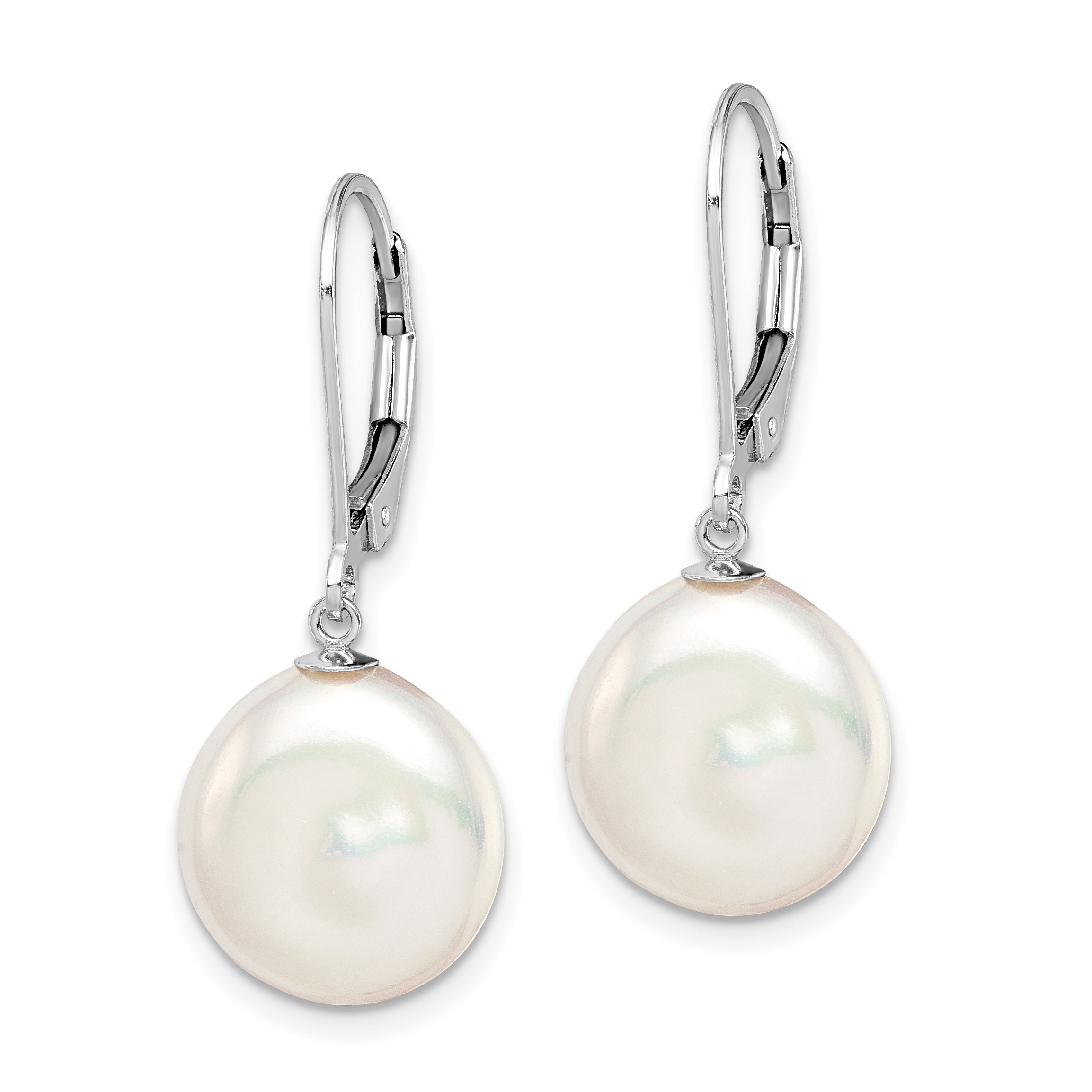 Sterling Silver Rhodium-plated Polished White 12-13mm Coin Freshwater Cultured Pearl Leverback Dangle Earrings Secondary image