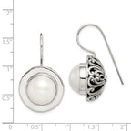 Sterling Silver Polished & Antiqued Fancy Filigree White 12-13mm Freshwater Cultured Mabe Pearl Dangle Earrings