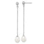Sterling Silver Rhodium Plated 7-8mm White Freshwater Cultured Pearl Long Dangle Post Earrings