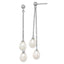 Sterling Silver Rhodium Plated 7-8mm White Freshwater Cultured Pearl Long Dangle Post Earrings