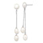 Sterling Silver Rhodium Plated Three 6-9mm White Freshwater Cultured Pearl Dangle Post Earrings
