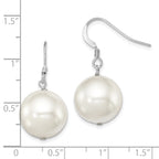 Sterling Silver Rhodium-plated Polished White 14-15mm Round Shell Pearl Dangle Earrings