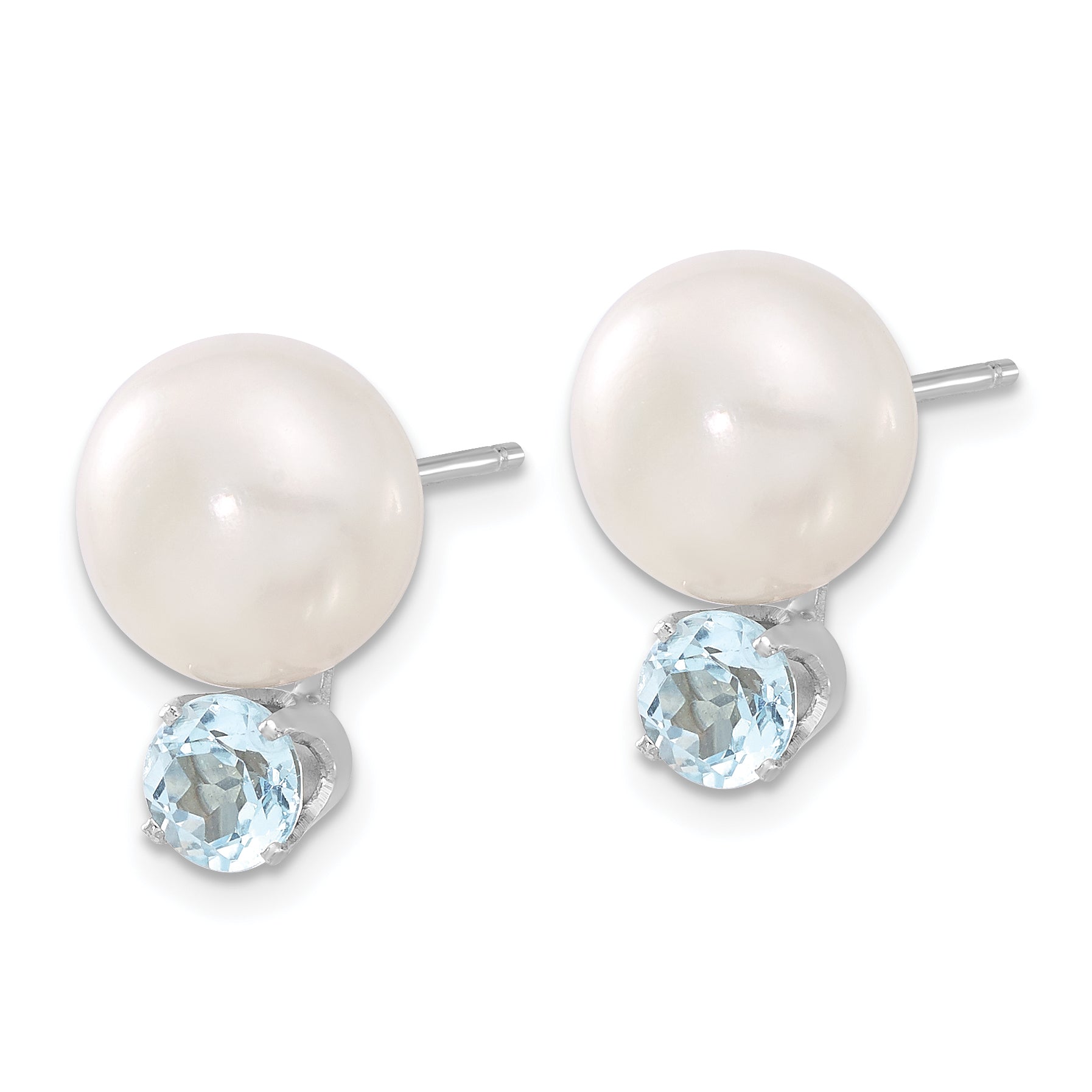 Sterling Silver Rhod-pltd 10-11mm FWC Button Pearl Blue Topaz Earrings Secondary image