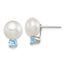 Sterling Silver Rhod-pltd 10-11mm FWC Button Pearl Blue Topaz Earrings