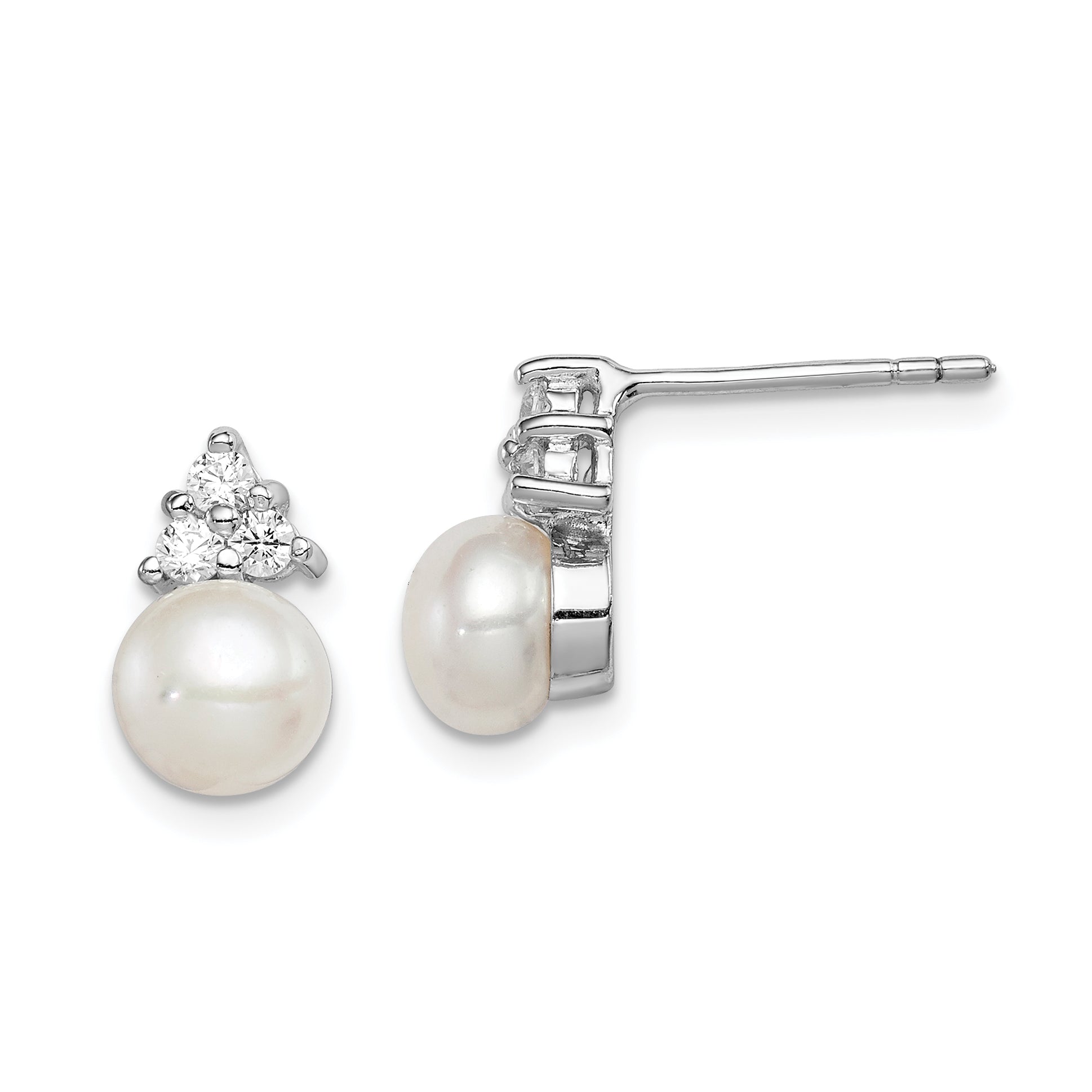 Sterling Silver Rhodium-plated 6-7mm White FWC Pearl CZ Post Earrings Main image