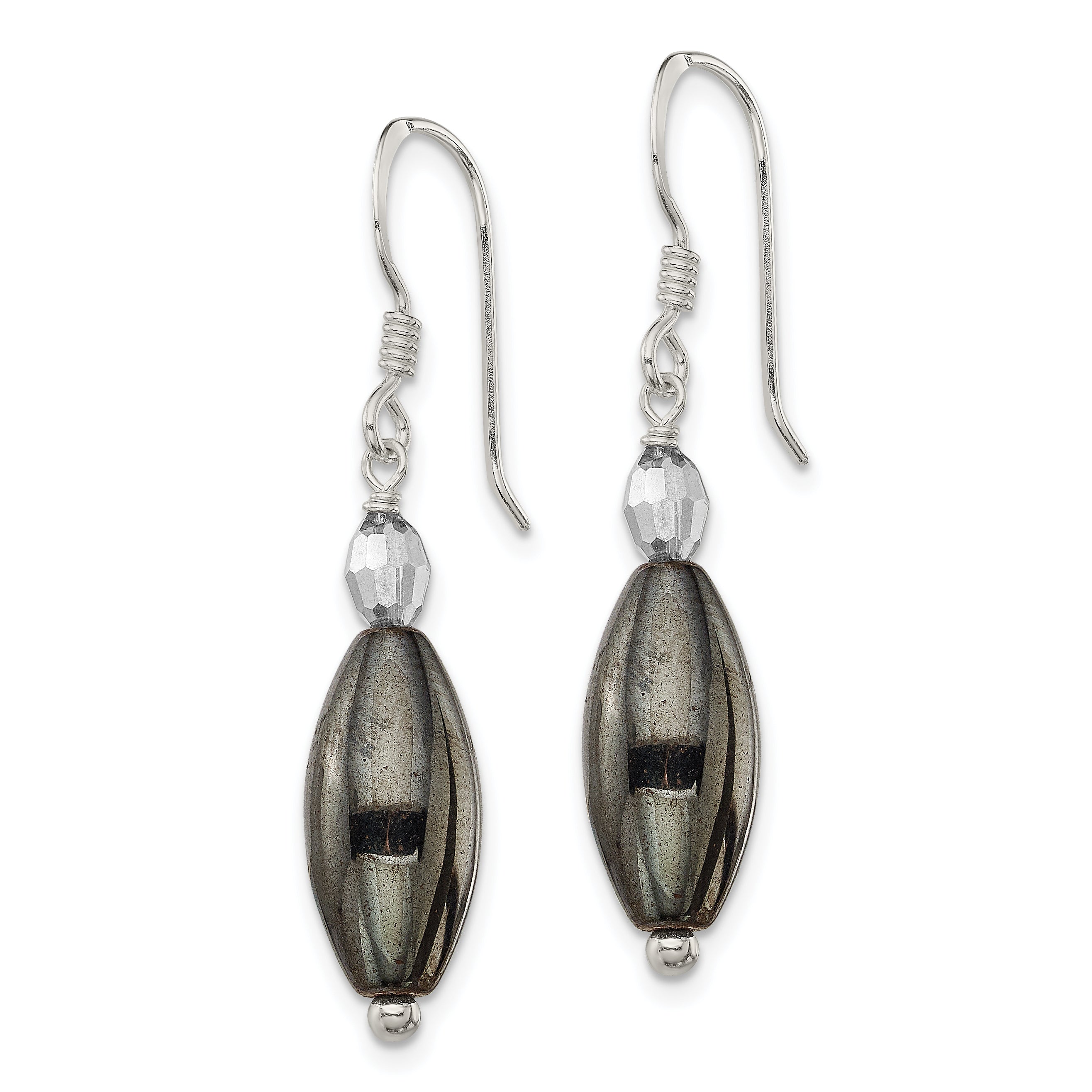 Sterling Silver Polished Crystal & Black Agate Dangle Earrings Secondary image