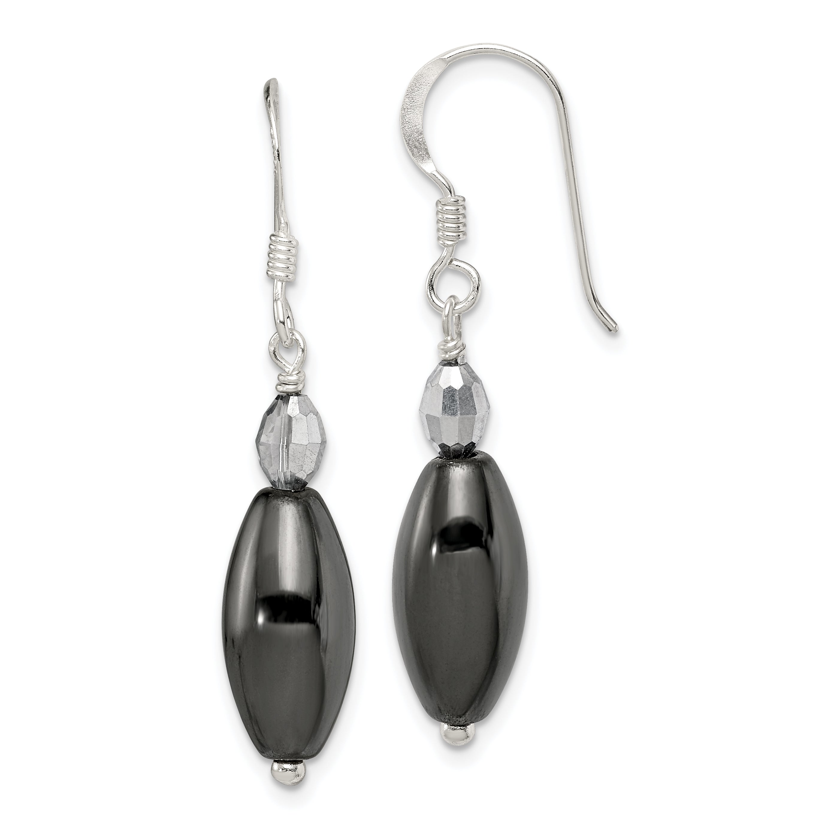 Sterling Silver Polished Crystal & Black Agate Dangle Earrings Main image