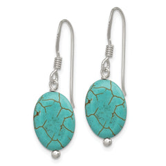 Sterling Silver Polished Blue Reconstructed Magnesite Oval Dangle Earrings