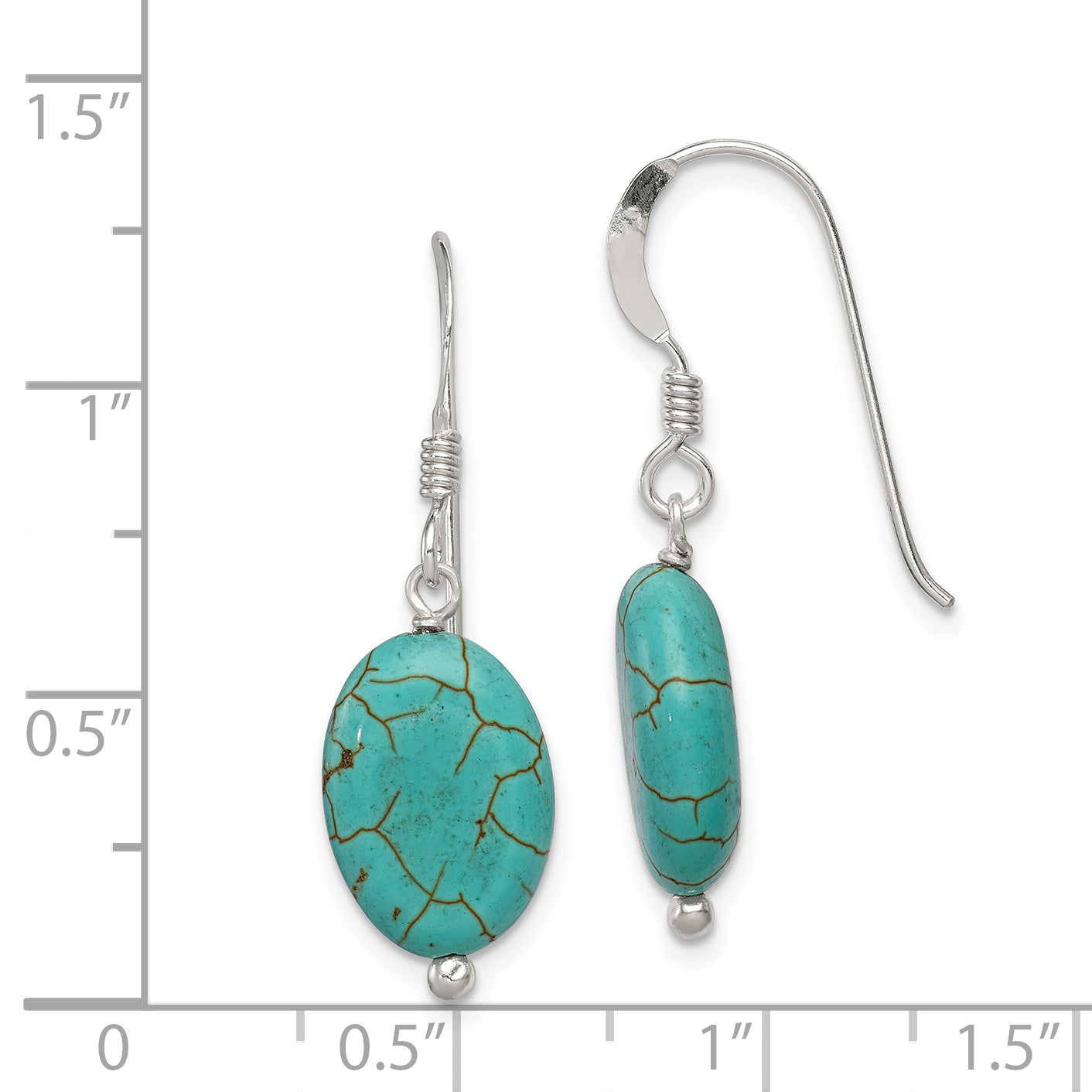 Sterling Silver Polished Blue Reconstructed Magnesite Oval Dangle Earrings