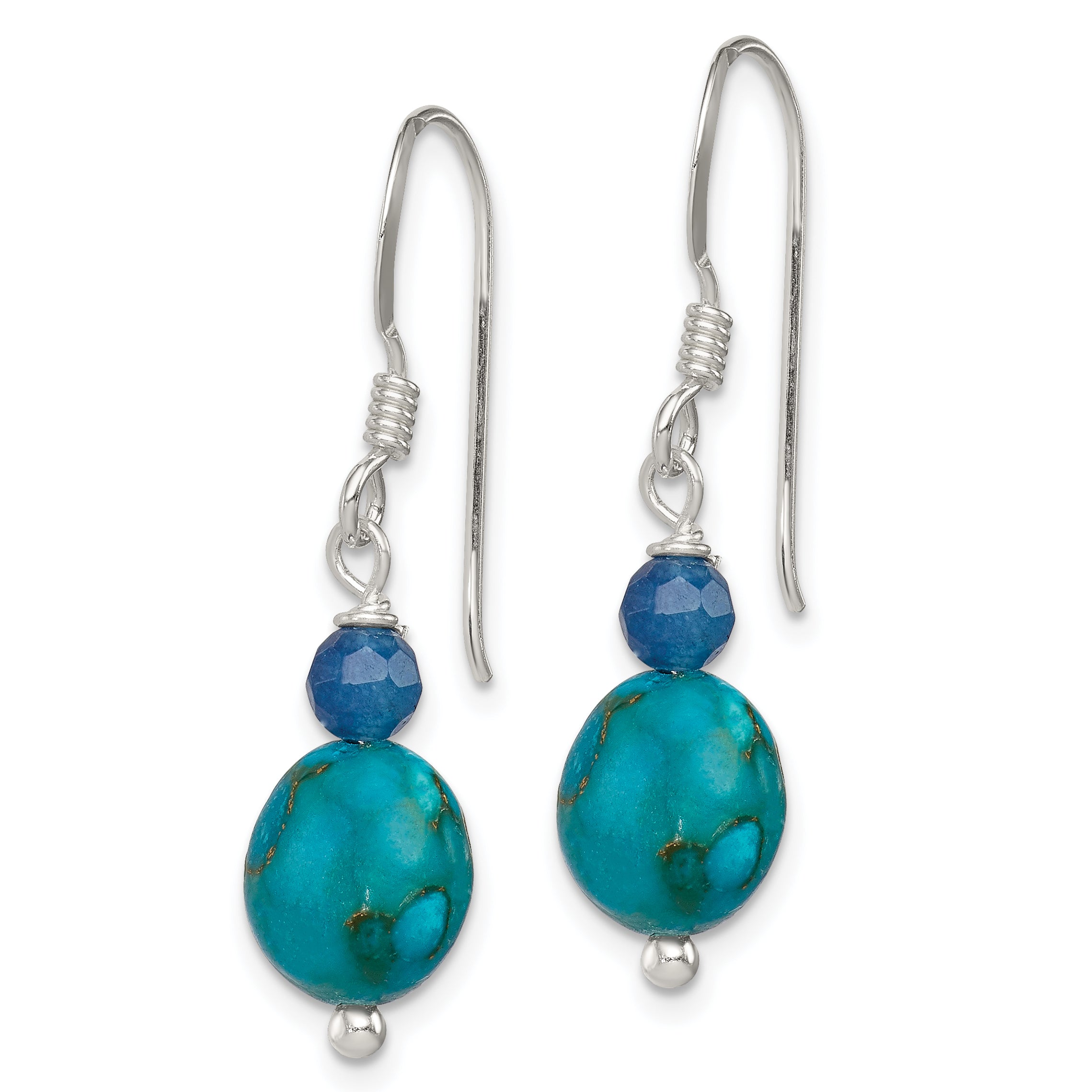 Sterling Silver Polished Blue Agate & Reconstructed Lapis Dangle Earrings Secondary image
