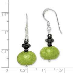 Sterling Silver Polished Green Jade & Hematite Dangle Earrings