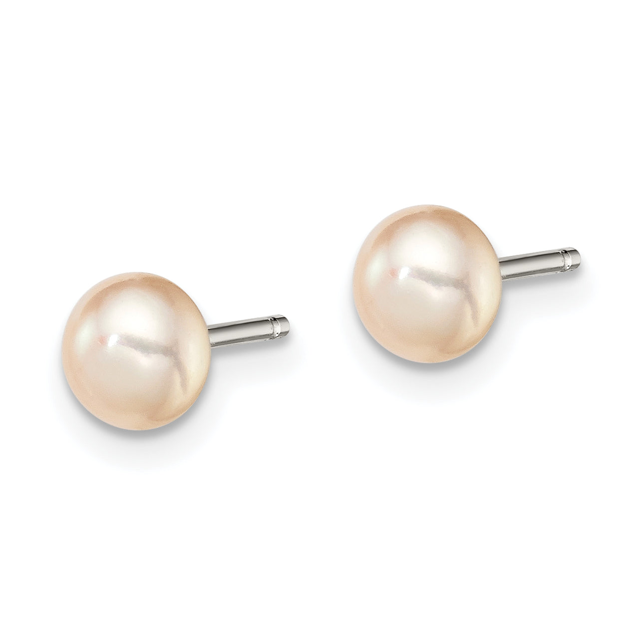 Sterling Silver Rhodium-plated Polished 4-5mm Pink Button Freshwater Cultured Pearl Children's Post Earrings Secondary image