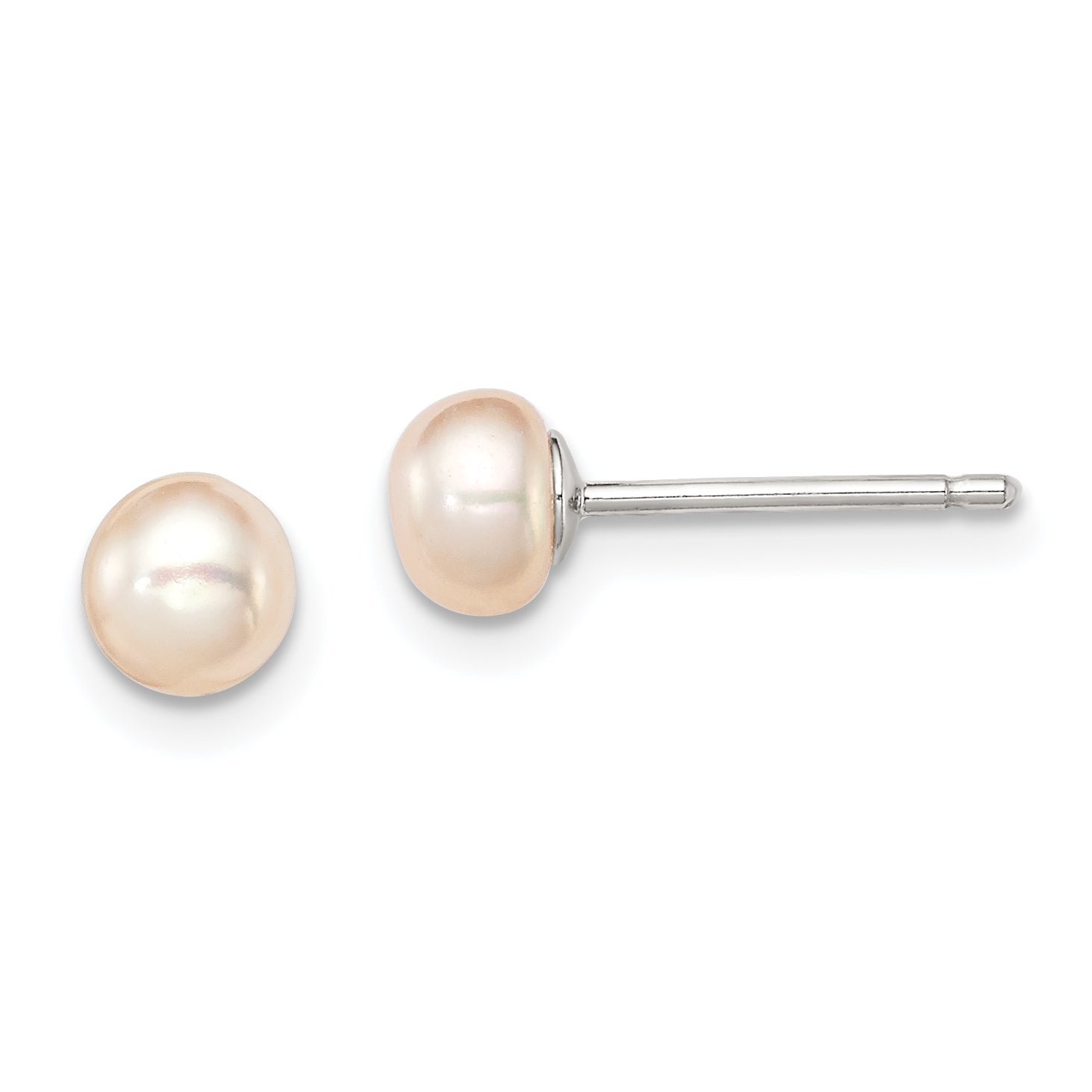 Sterling Silver Rhodium-plated Polished 4-5mm Pink Button Freshwater Cultured Pearl Children's Post Earrings Main image