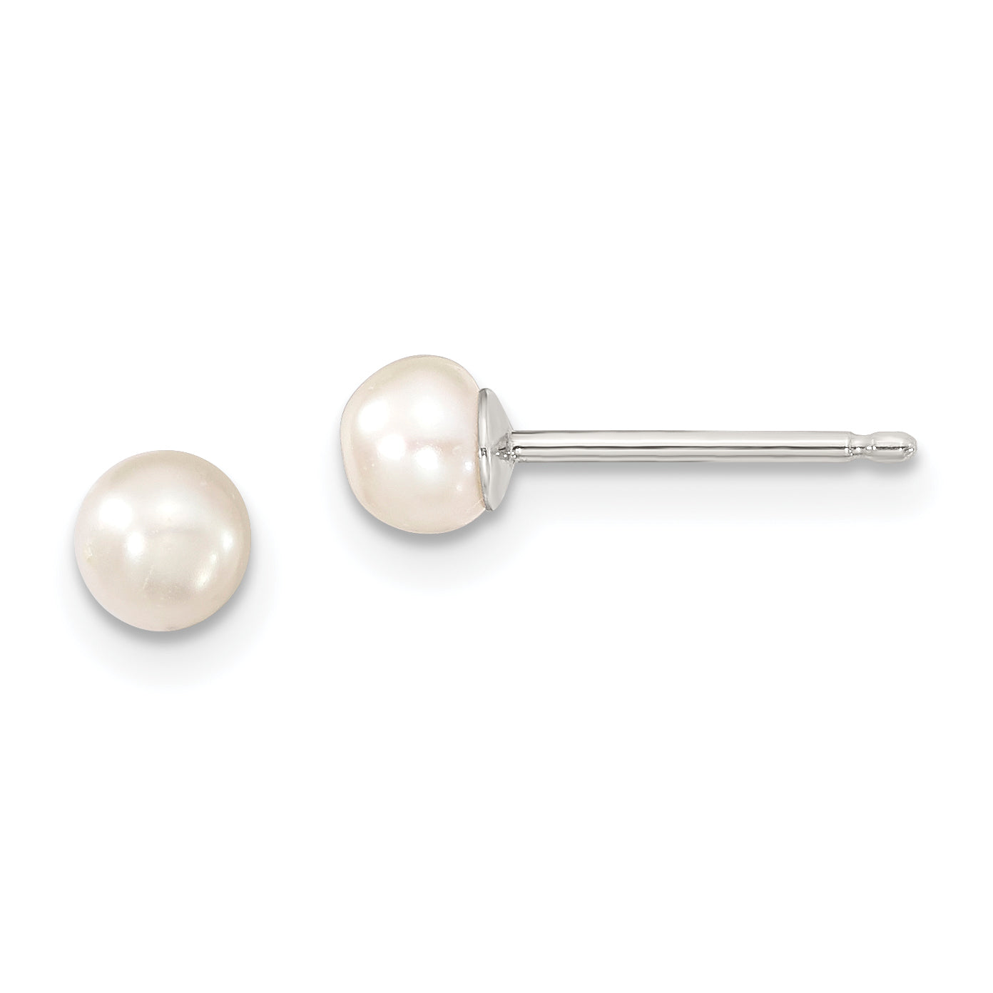Sterling Silver Rhodium-plated Polished 4-5mm White Button Freshwater Cultured Pearl Children's Post Earrings Main image