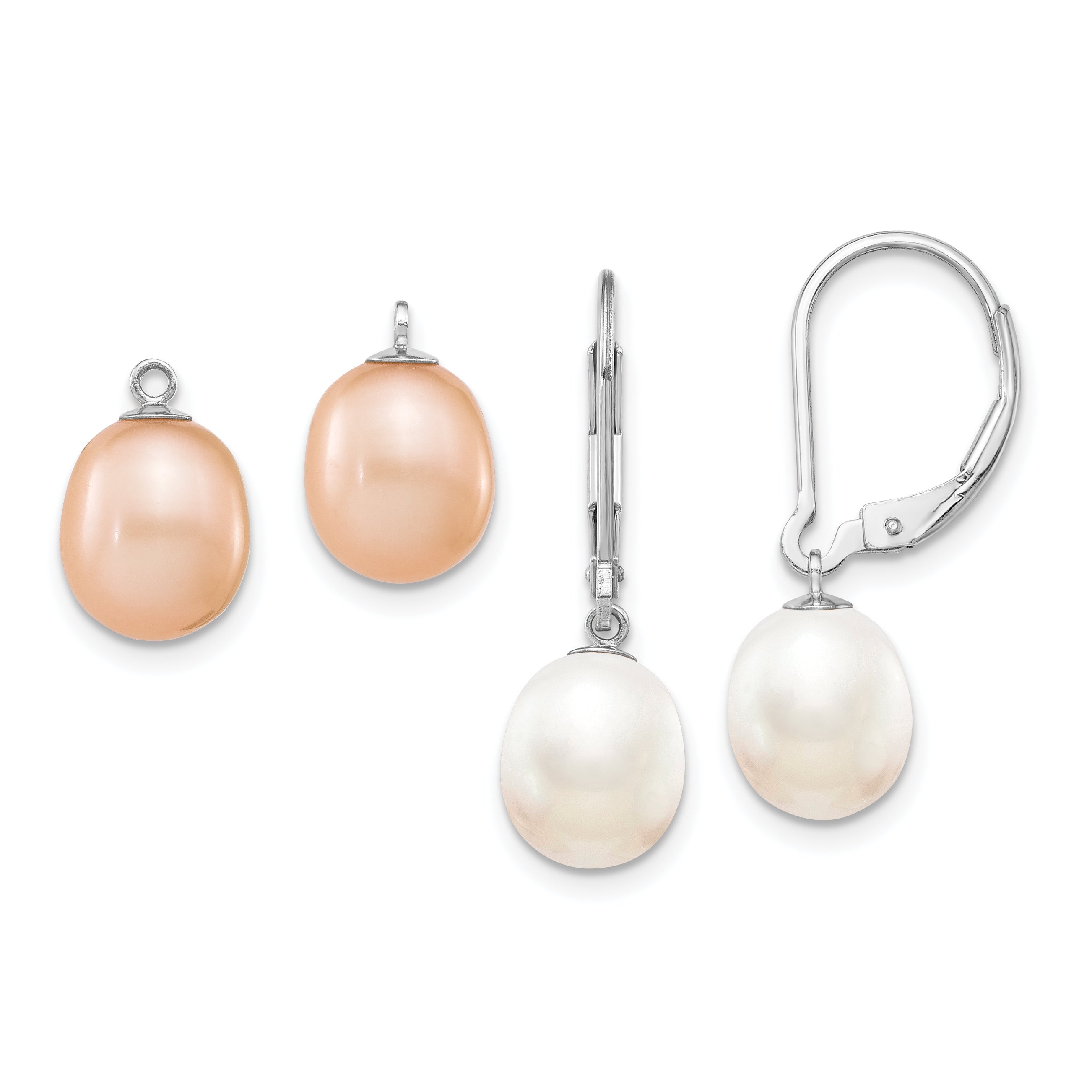 Sterling Silver Rhod 7-8mm FWC Pearl Leverback 2pc Enhancer Set Main image