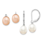Sterling Silver Rhod 7-8mm FWC Pearl Leverback 2pc Enhancer Set