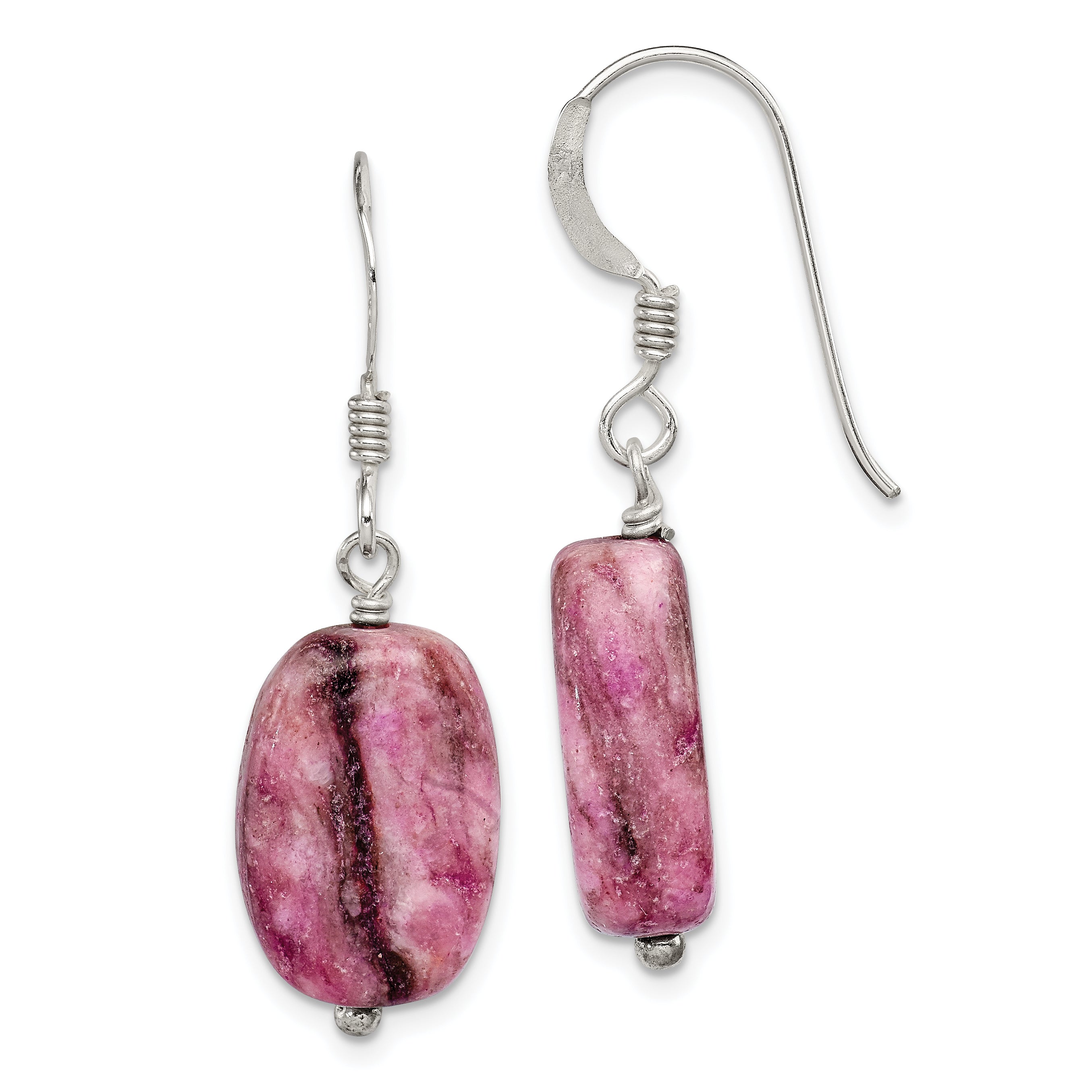 Sterling Silver Polished Oval Purple Jasper Dangle Earrings Main image