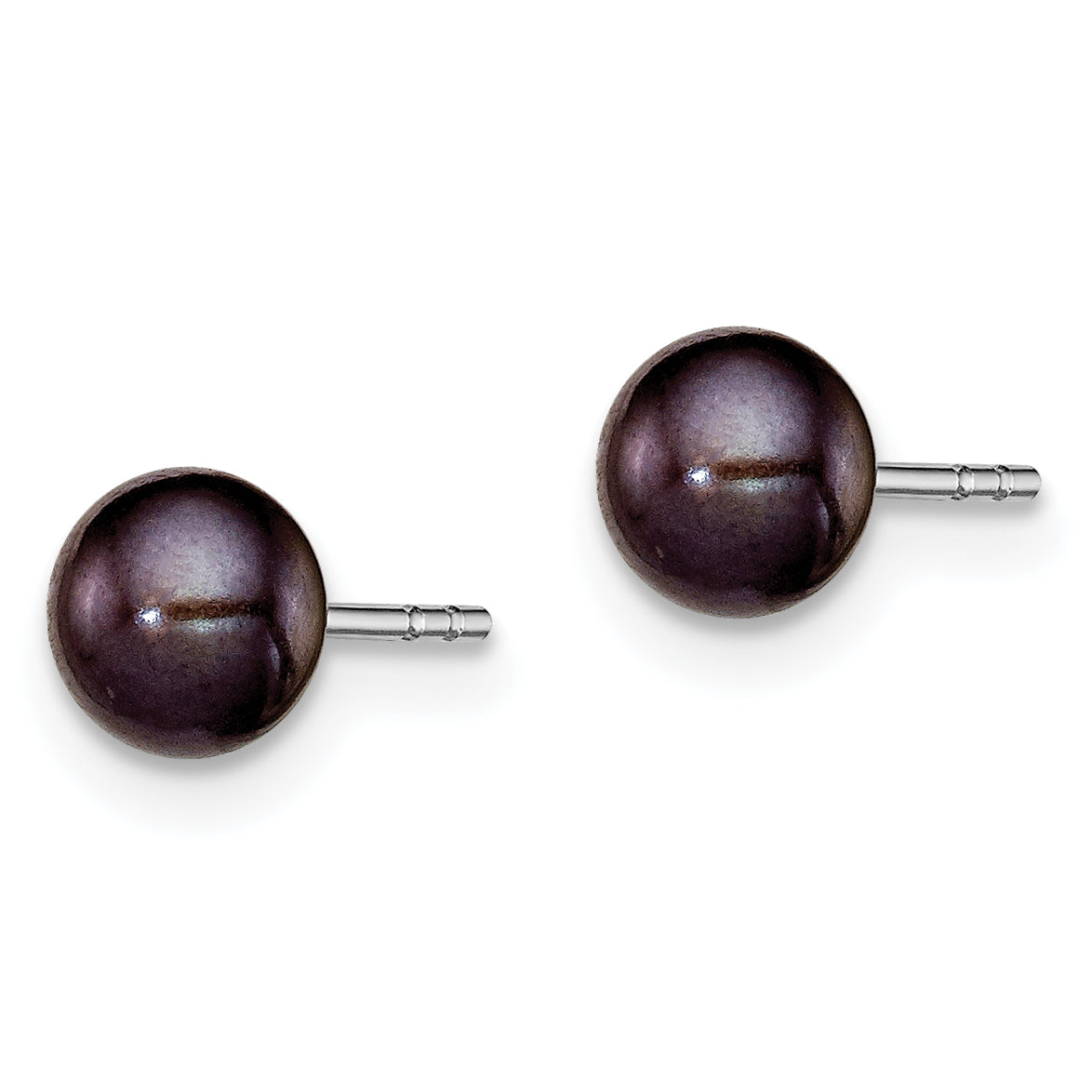 Sterling Silver Rh-plated 5-6mm Black FW Cultured Button Pearl Stud Earring Secondary image