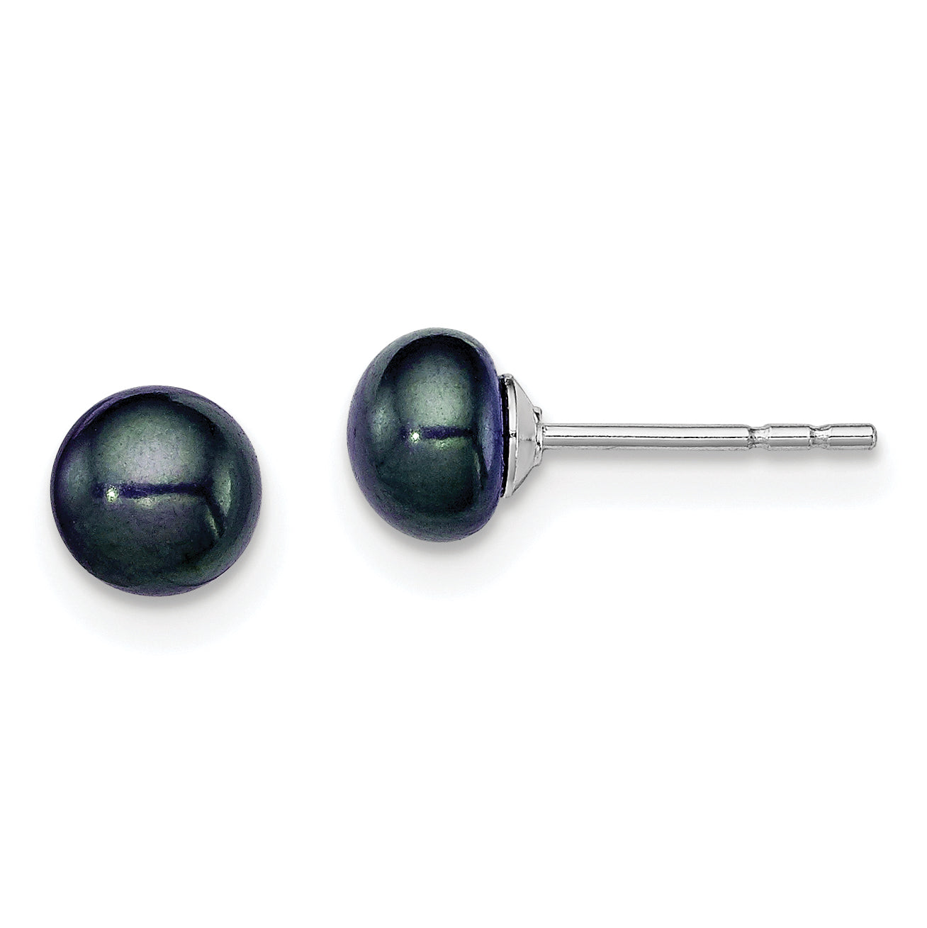 Sterling Silver Rh-plated 5-6mm Black FW Cultured Button Pearl Stud Earring Main image