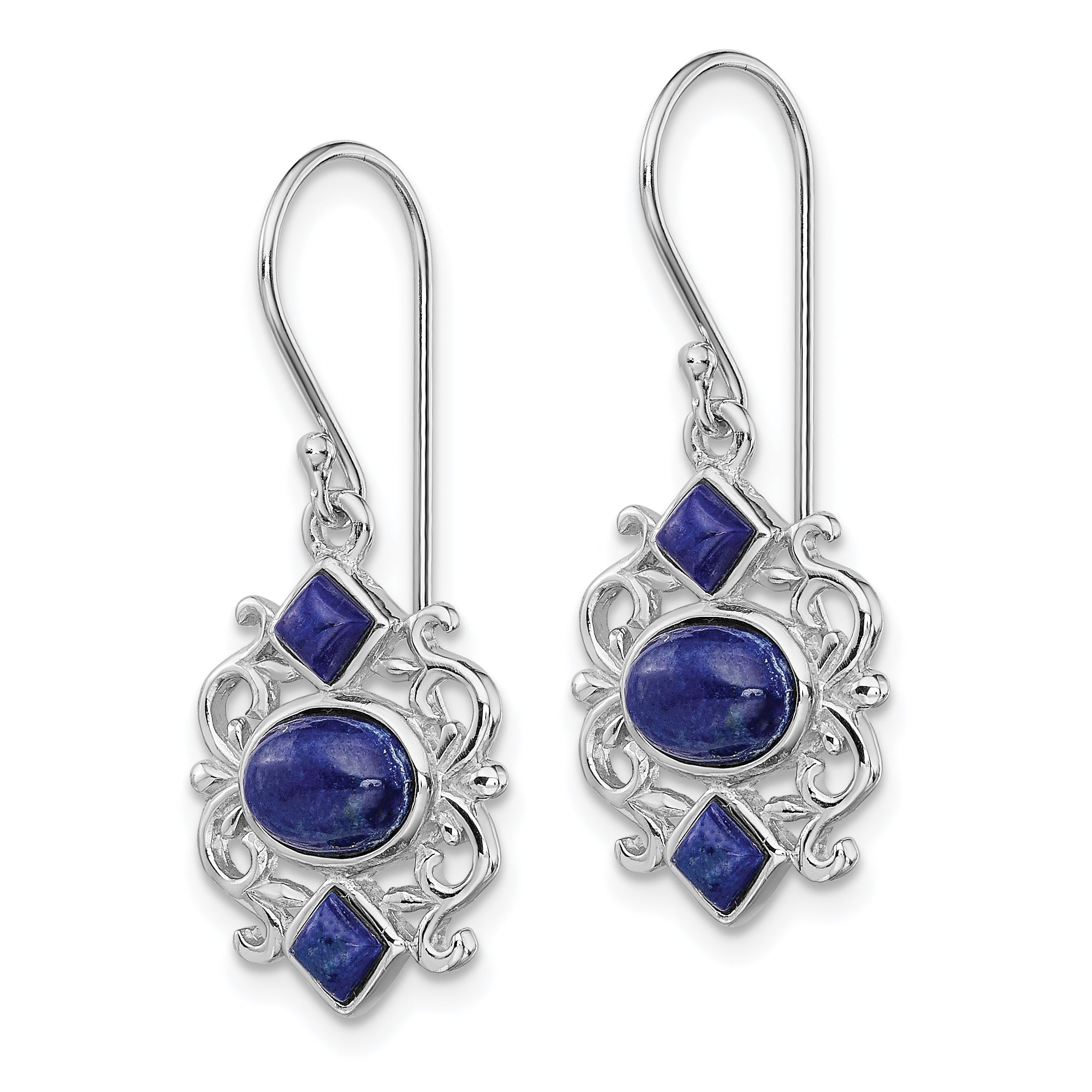 Sterling Silver Rhodium-plated Polished Filigree Lapis Dangle Earrings Secondary image