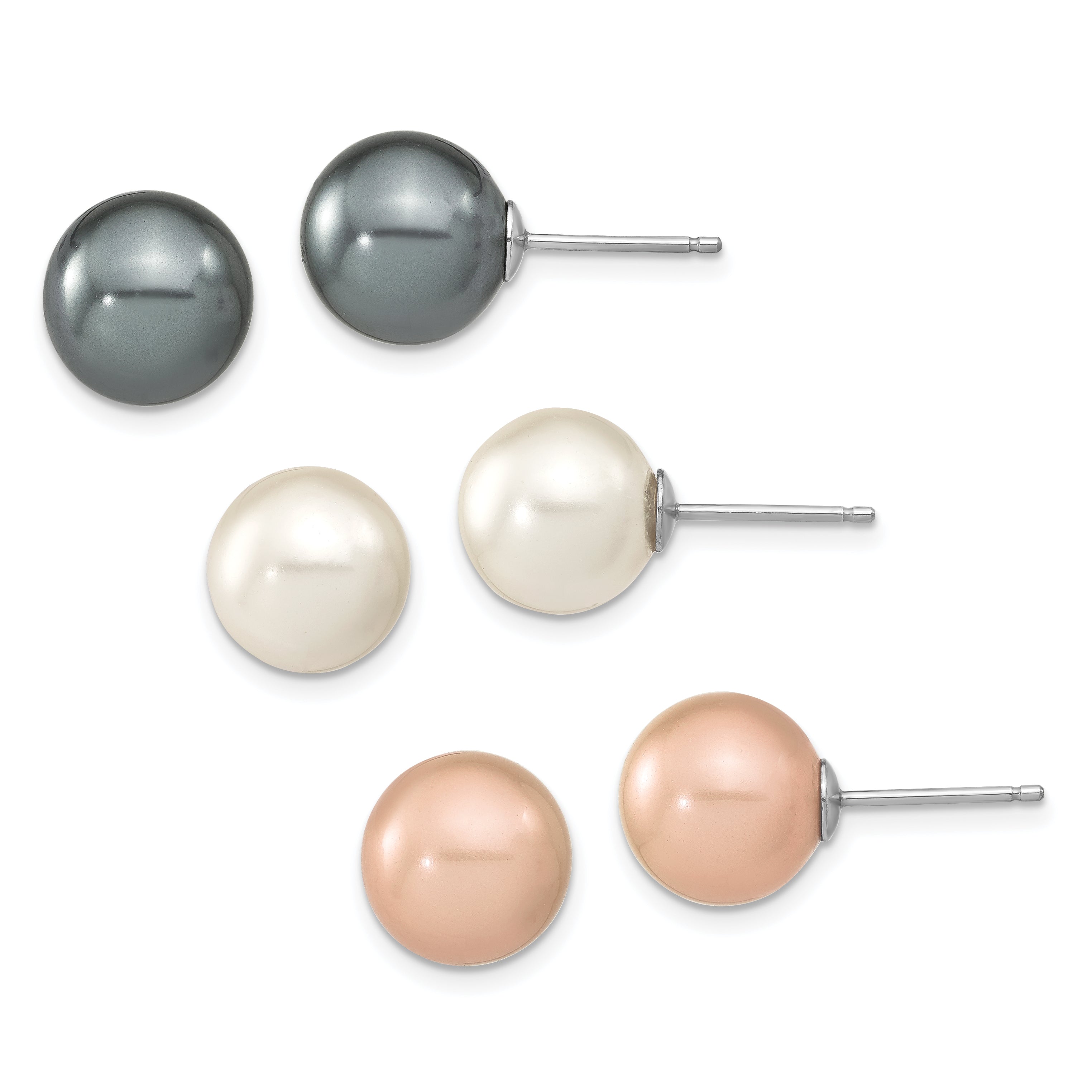 Sterling Silver RH 10-11mm Wht/Pink/Blk Imit. Shell Pearl Earring Set Main image