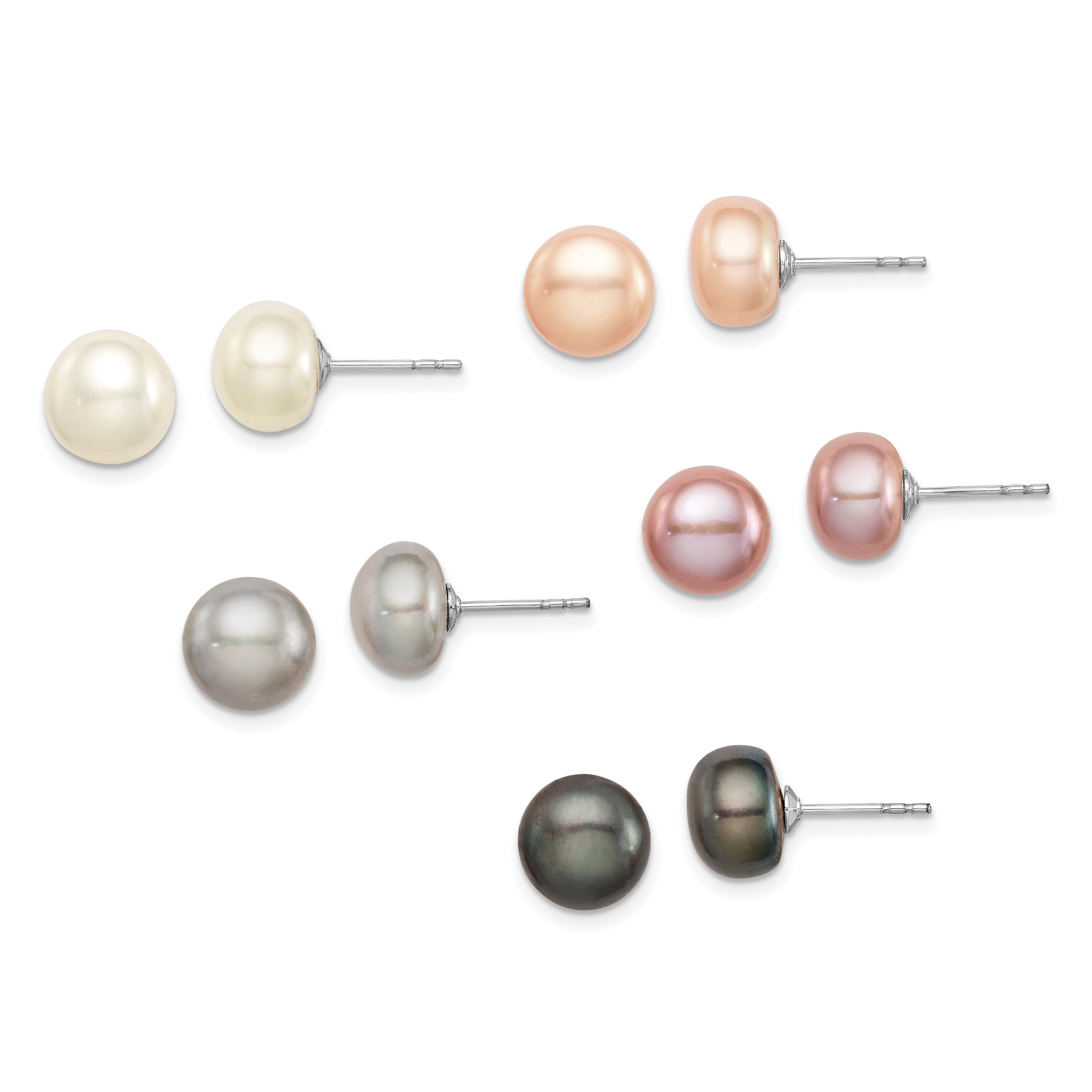 Sterling Silver Rhodium 8-9mm FWC Pearl Button Stud Earring Set Main image