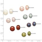 Sterling Silver Rhodium-plated 7 Pairs 8-9mm FWC Pearl Stud Ear Set