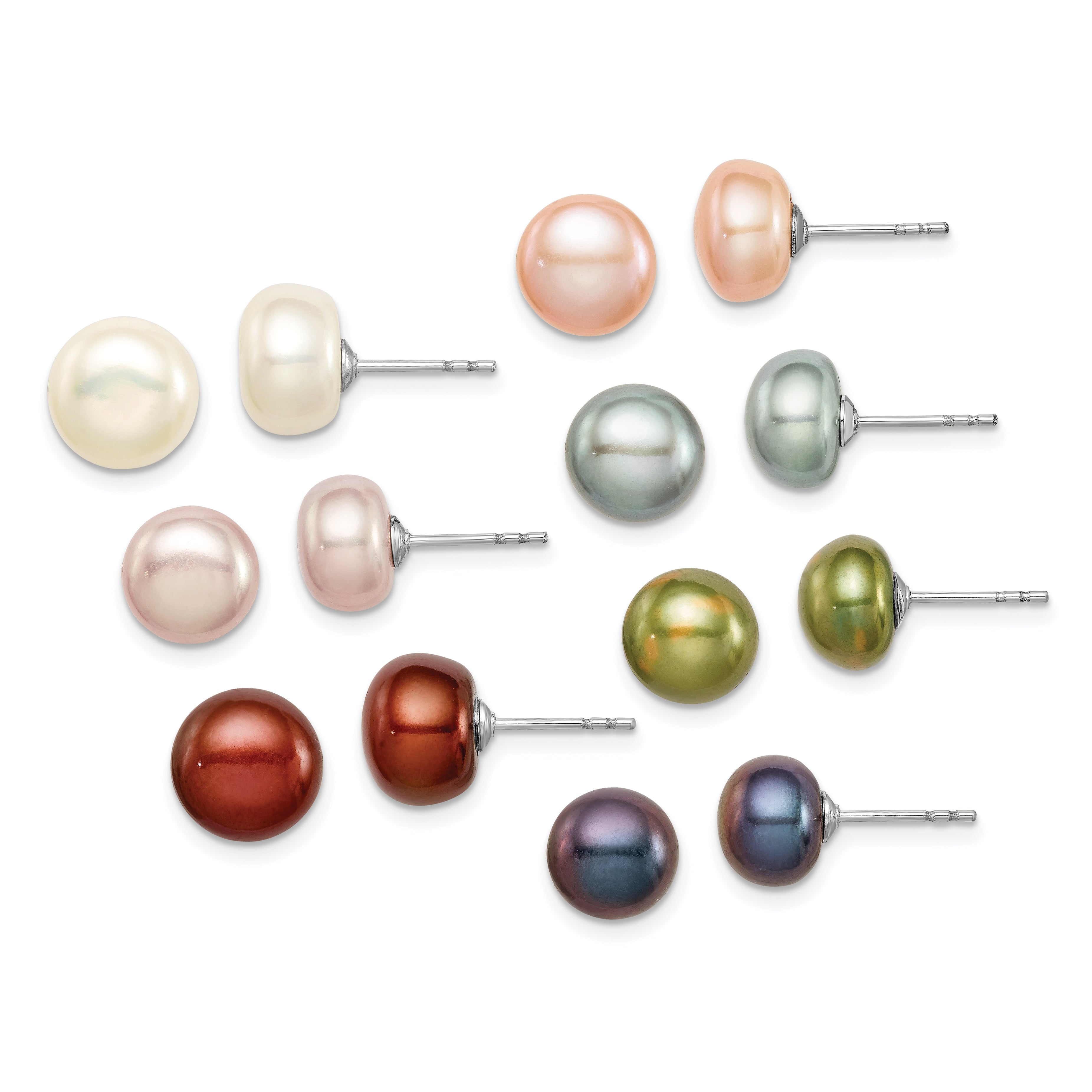 Sterling Silver Rhodium-plated 7 Pairs 8-9mm FWC Pearl Stud Ear Set Main image
