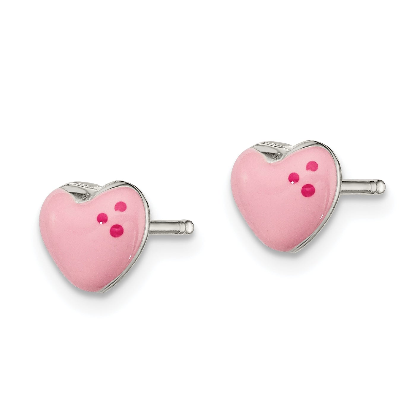 Sterling Silver Polished & Pink Enameled Heart Children's Post Earrings Secondary image