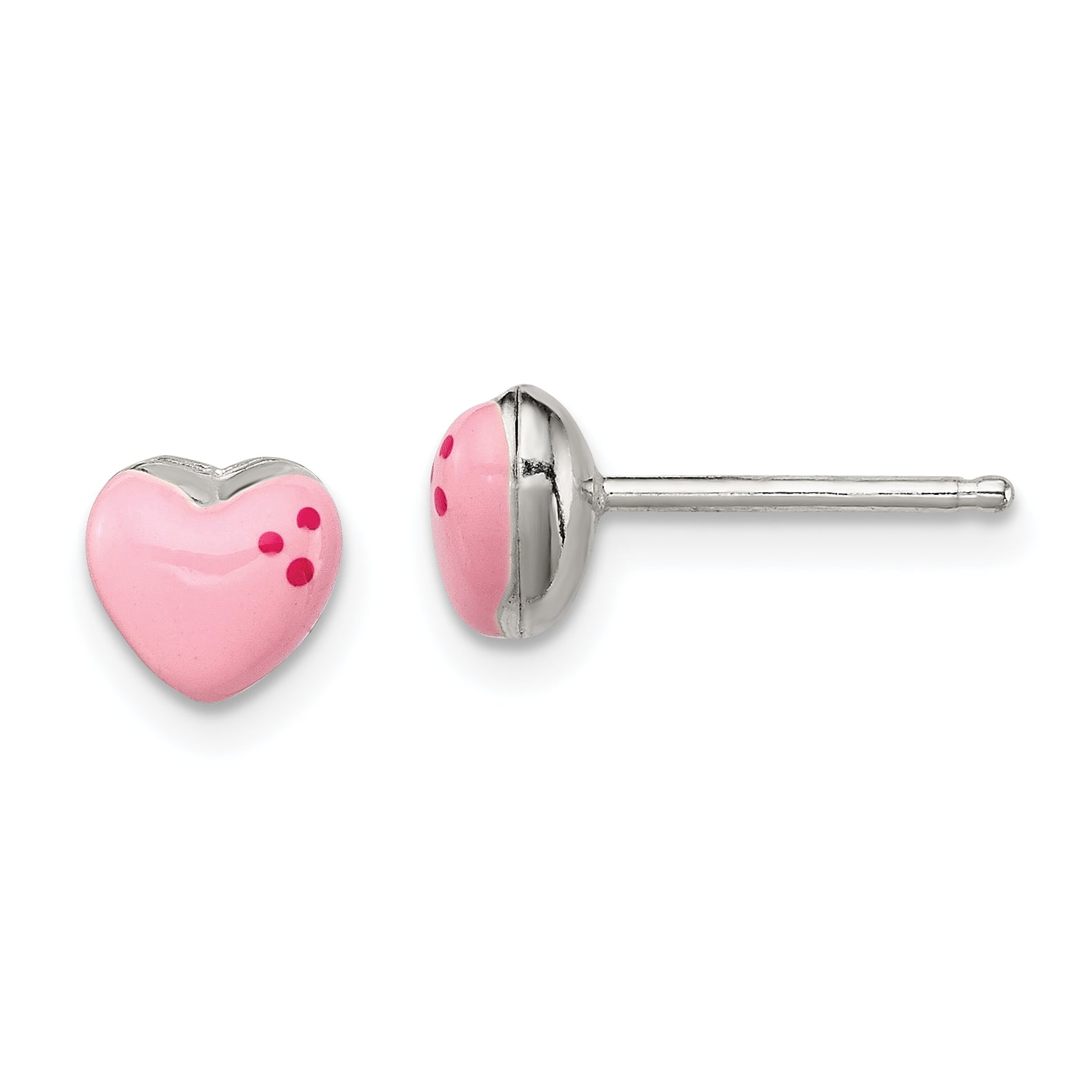 Sterling Silver Polished & Pink Enameled Heart Children's Post Earrings Main image