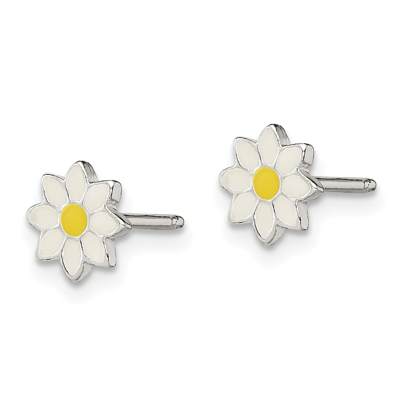 Sterling Silver Polished Yellow & White Enameled Flower Children's Post Earrings Secondary image