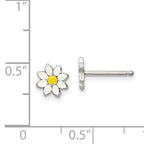 Sterling Silver Polished Yellow & White Enameled Flower Children's Post Earrings