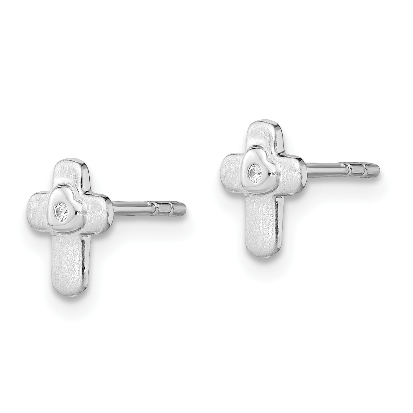 Sterling Silver Rhodium-plated Polished CZ Cross Children's Post Earrings Secondary image