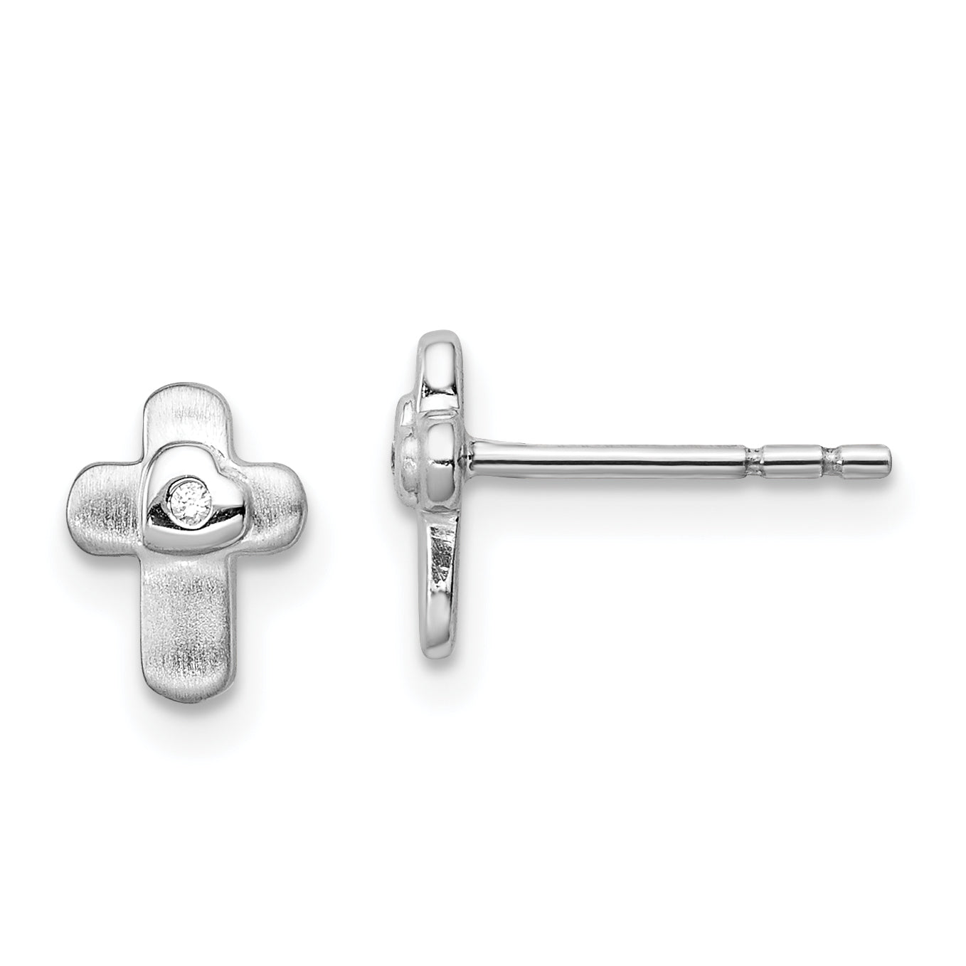 Sterling Silver Rhodium-plated Polished CZ Cross Children's Post Earrings Main image