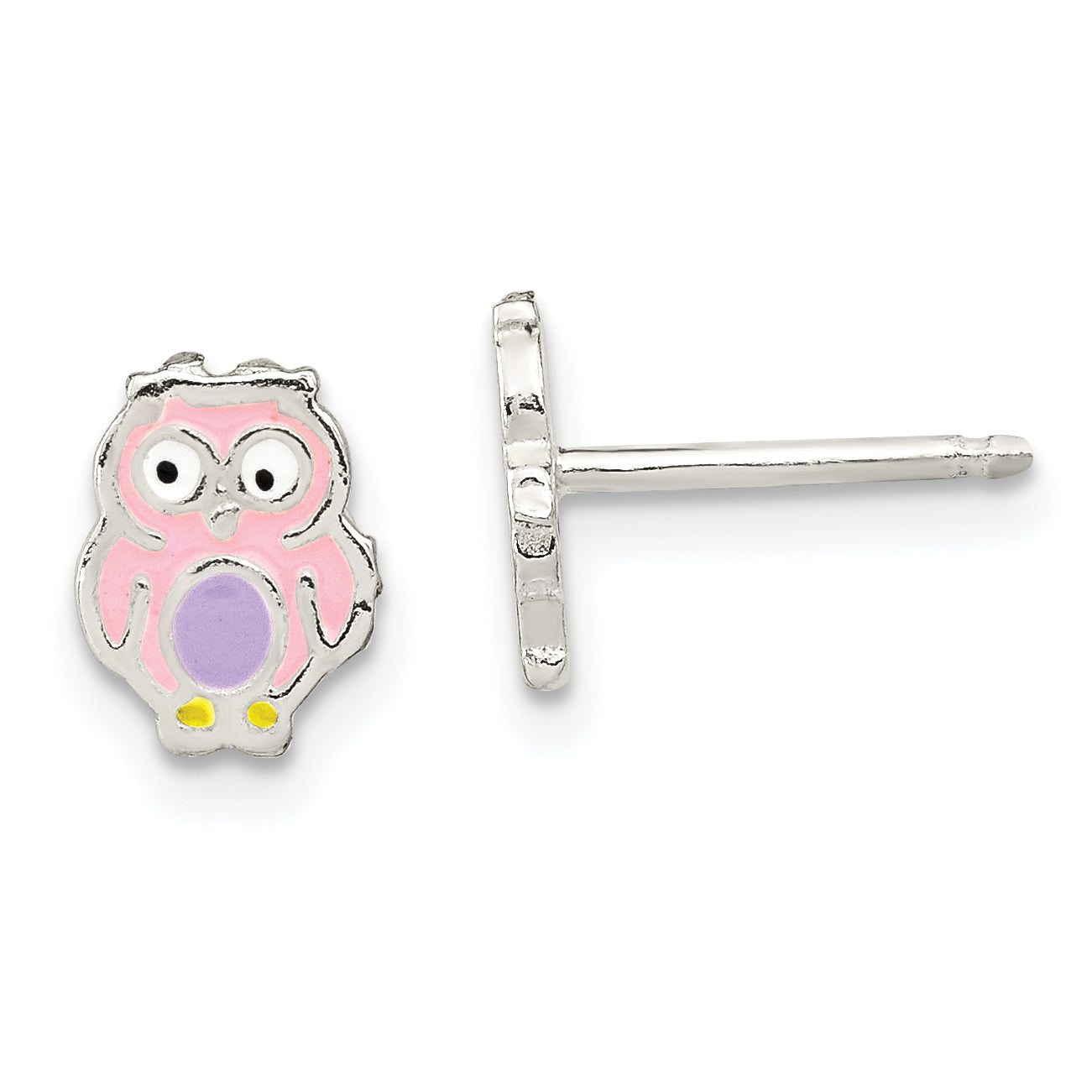 Sterling Silver Polished & Multi-color Enameled Owl Children's Post Earrings Main image