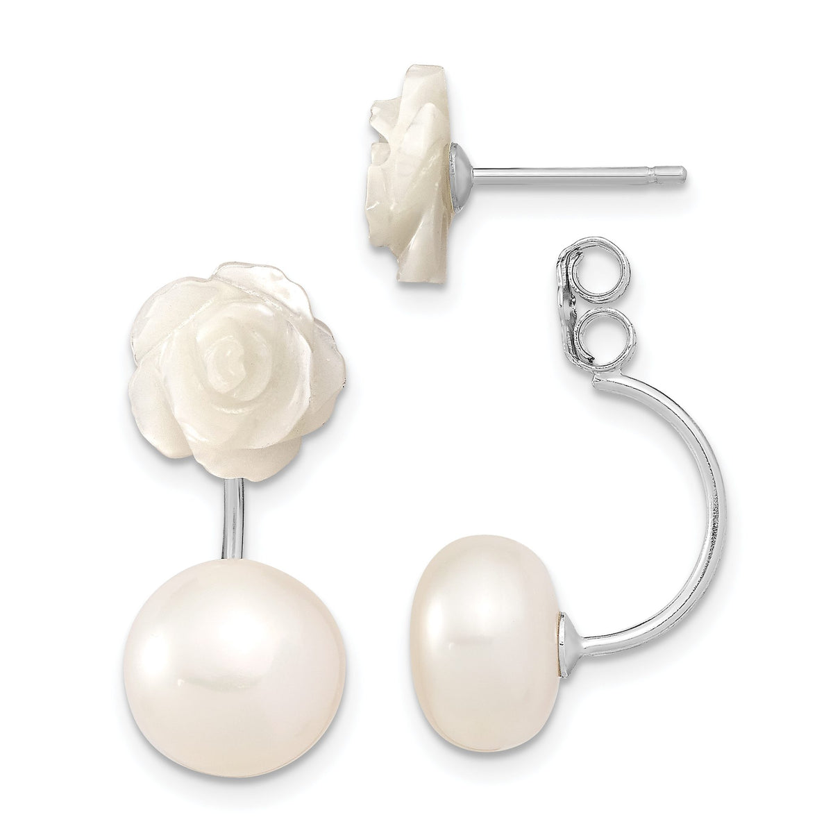 Freshwater Pearl Mother of Pearl Stud Dangle Earrings in Sterling Silver - Sophia Jewelers Main image