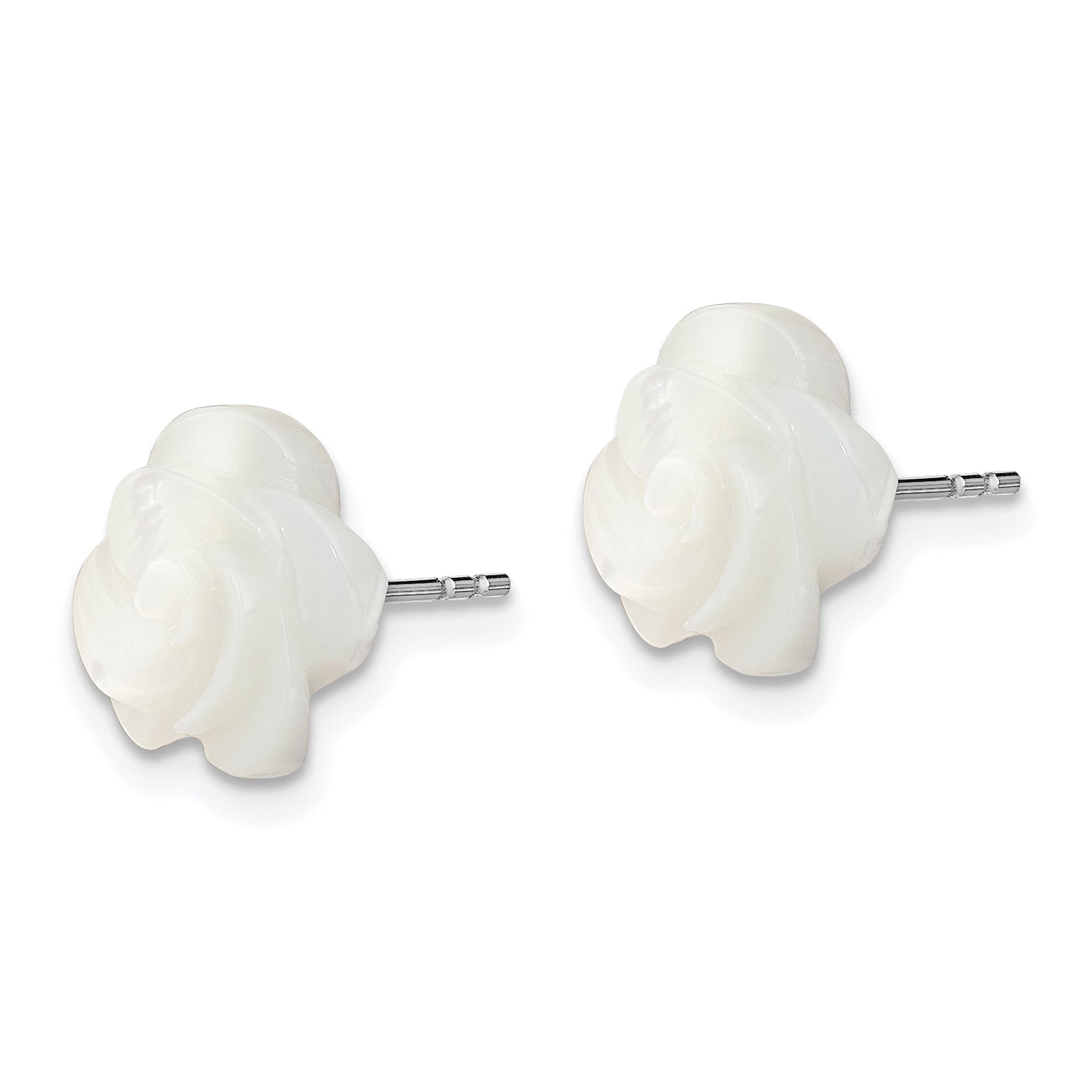 Sterling Silver Rh-plated 10mm White Mother of Pearl Flower Earrings Secondary image