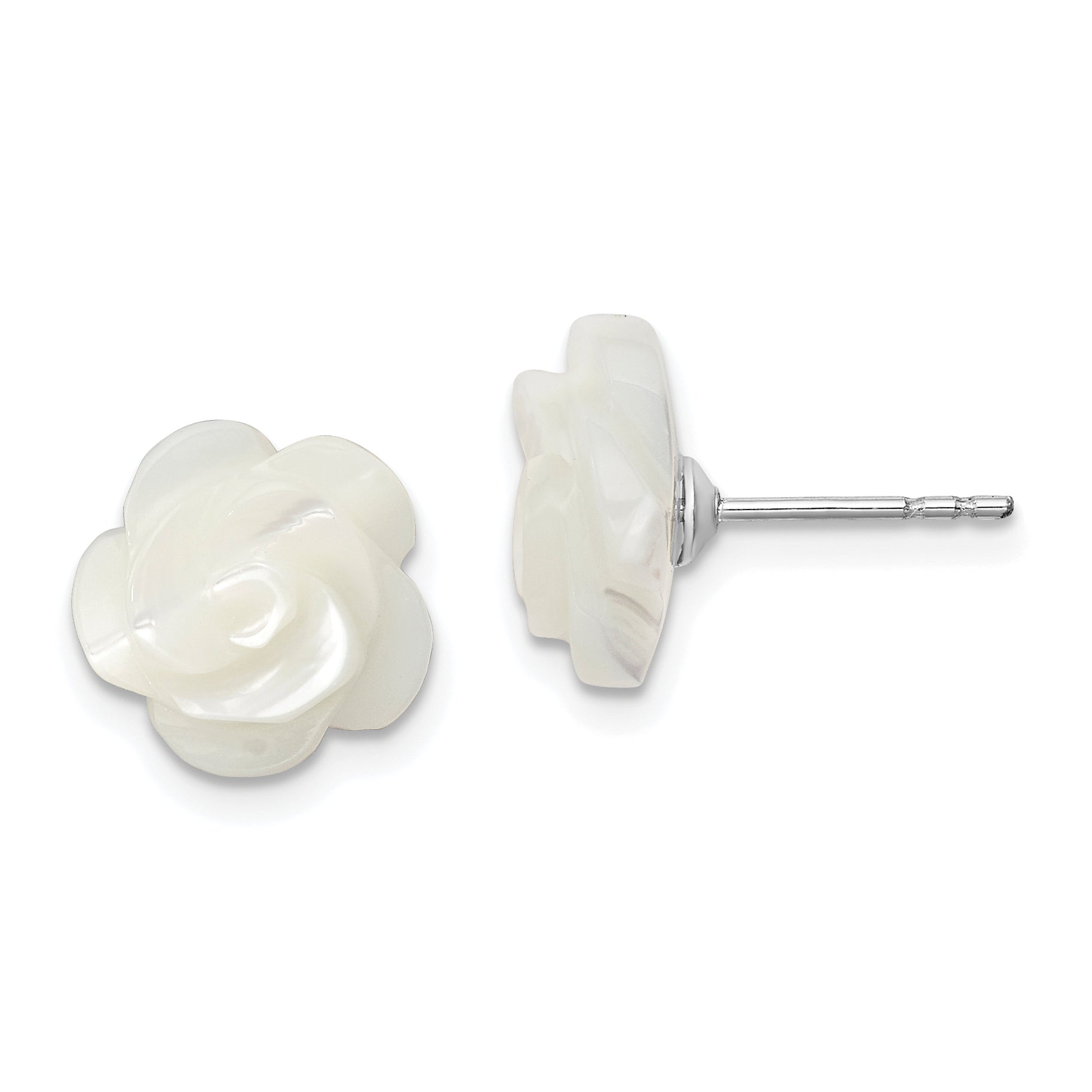 Sterling Silver Rh-plated 10mm White Mother of Pearl Flower Earrings Main image