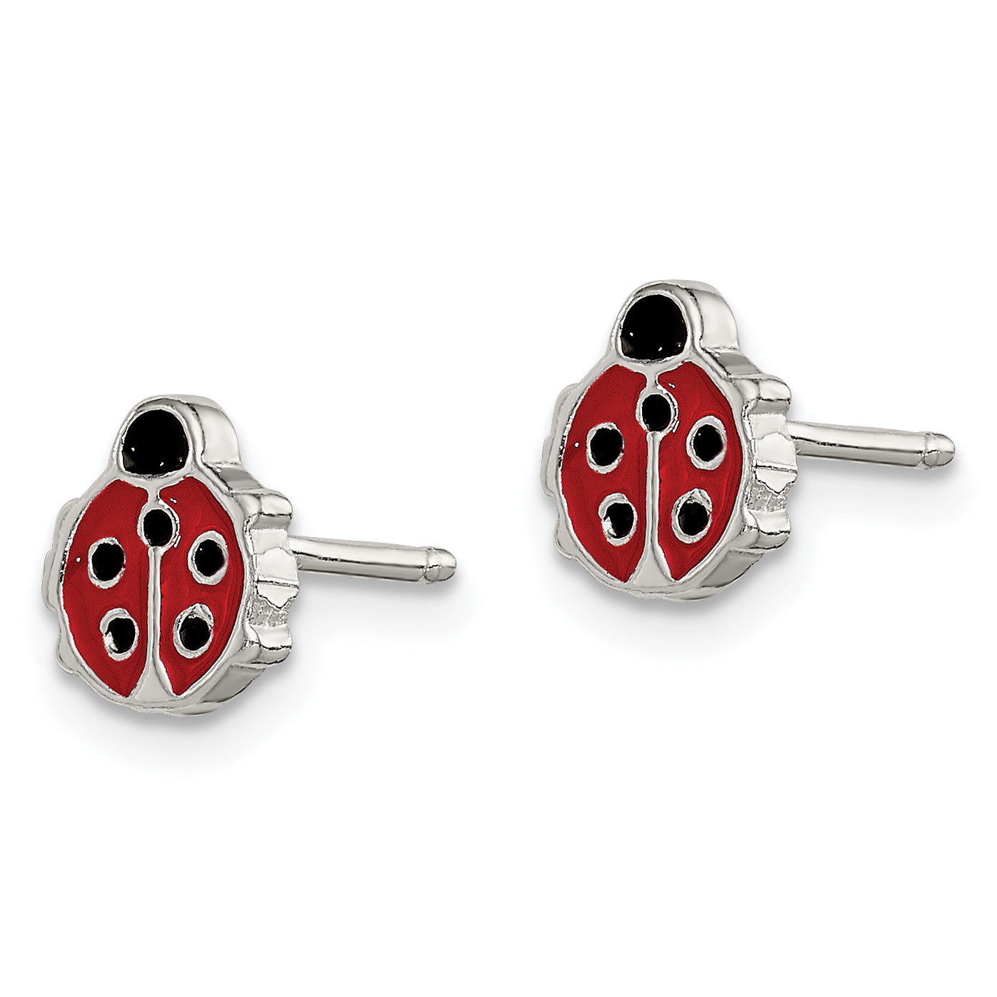 Sterling Silver Polished & Enameled Ladybug Children's Post Earrings Secondary image