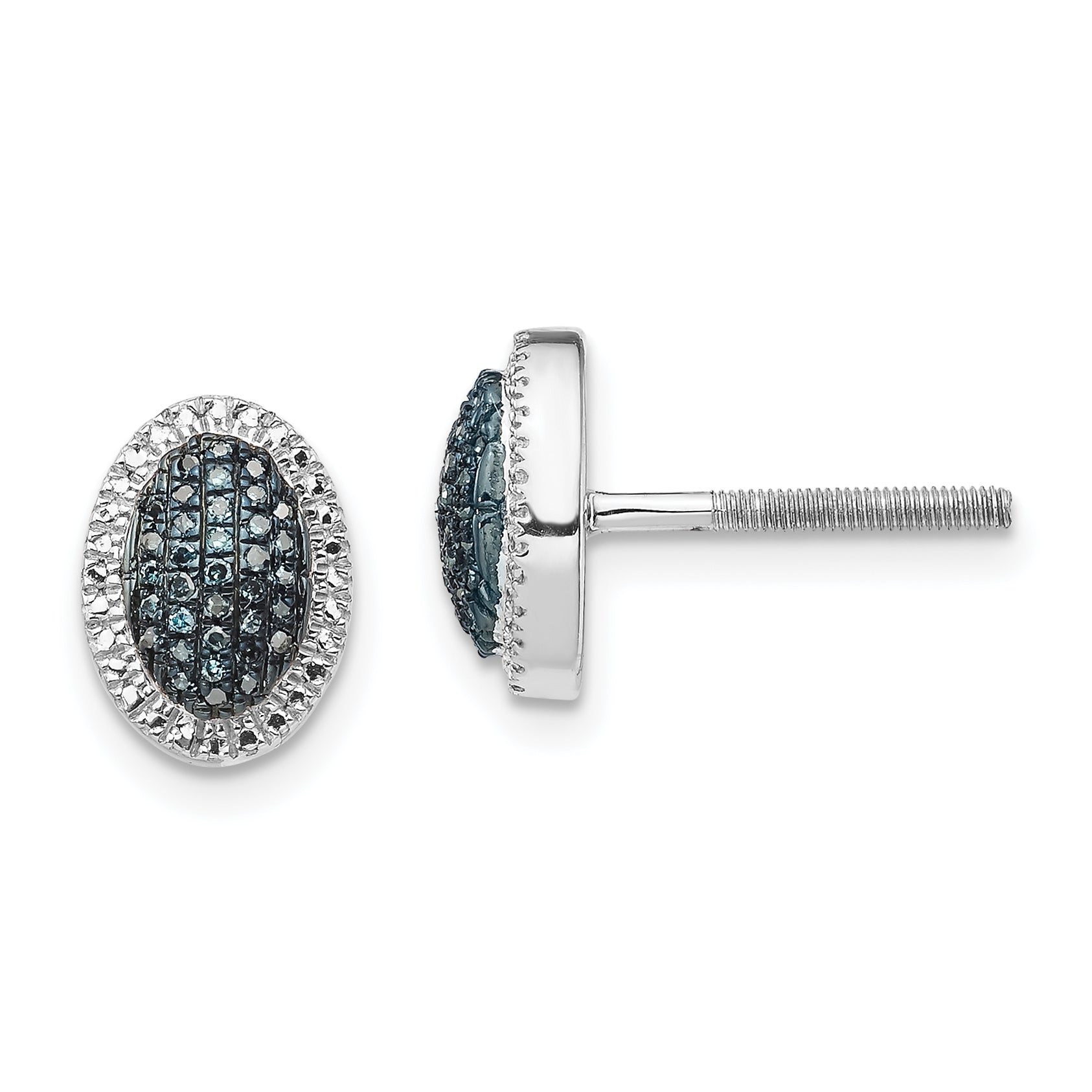 White Night Sterling Silver Rhodium-plated Blue Diamond Oval Screwback Post Earrings Main image