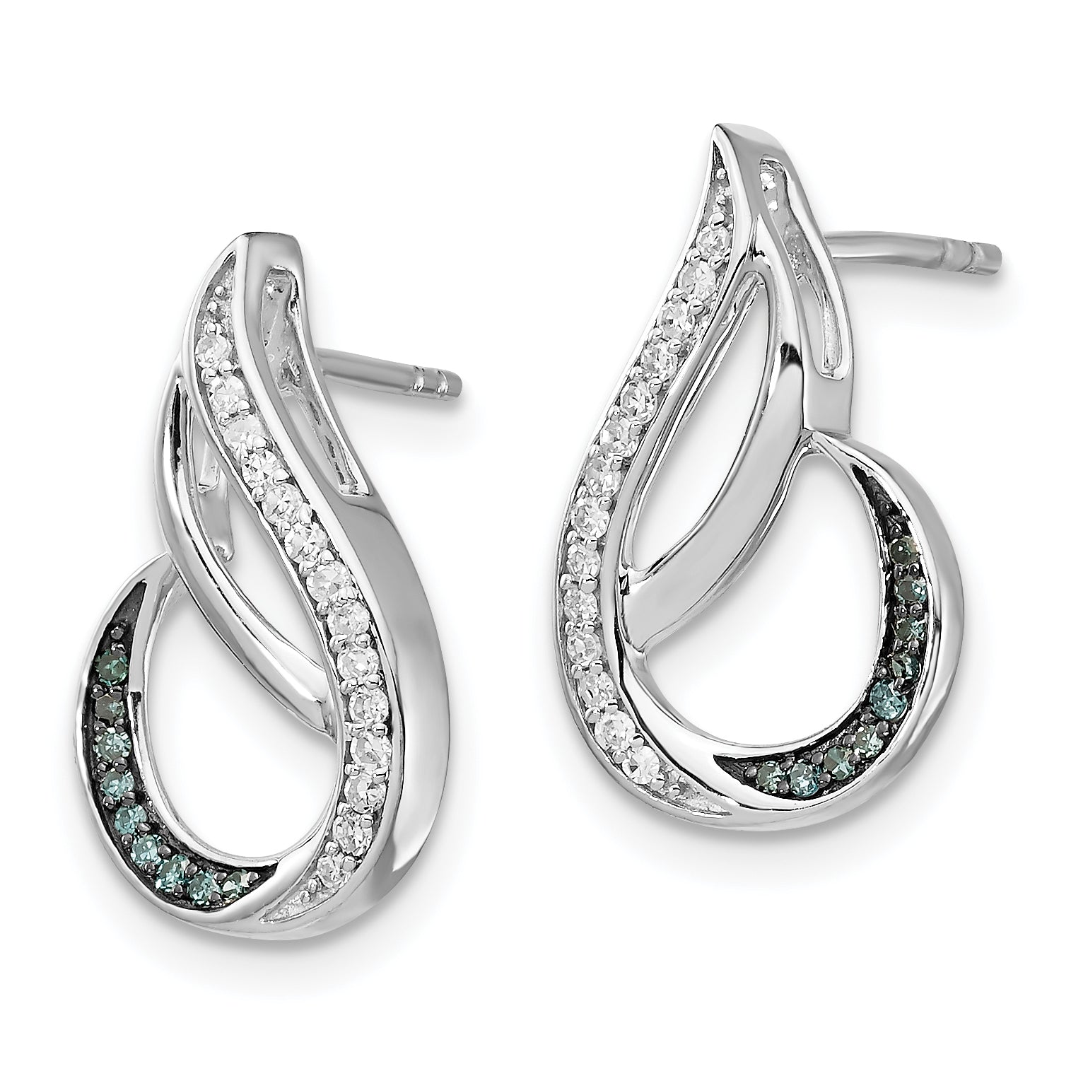 White Night Sterling Silver Rhodium-plated Polished Blue and White Diamond Post Earrings Secondary image