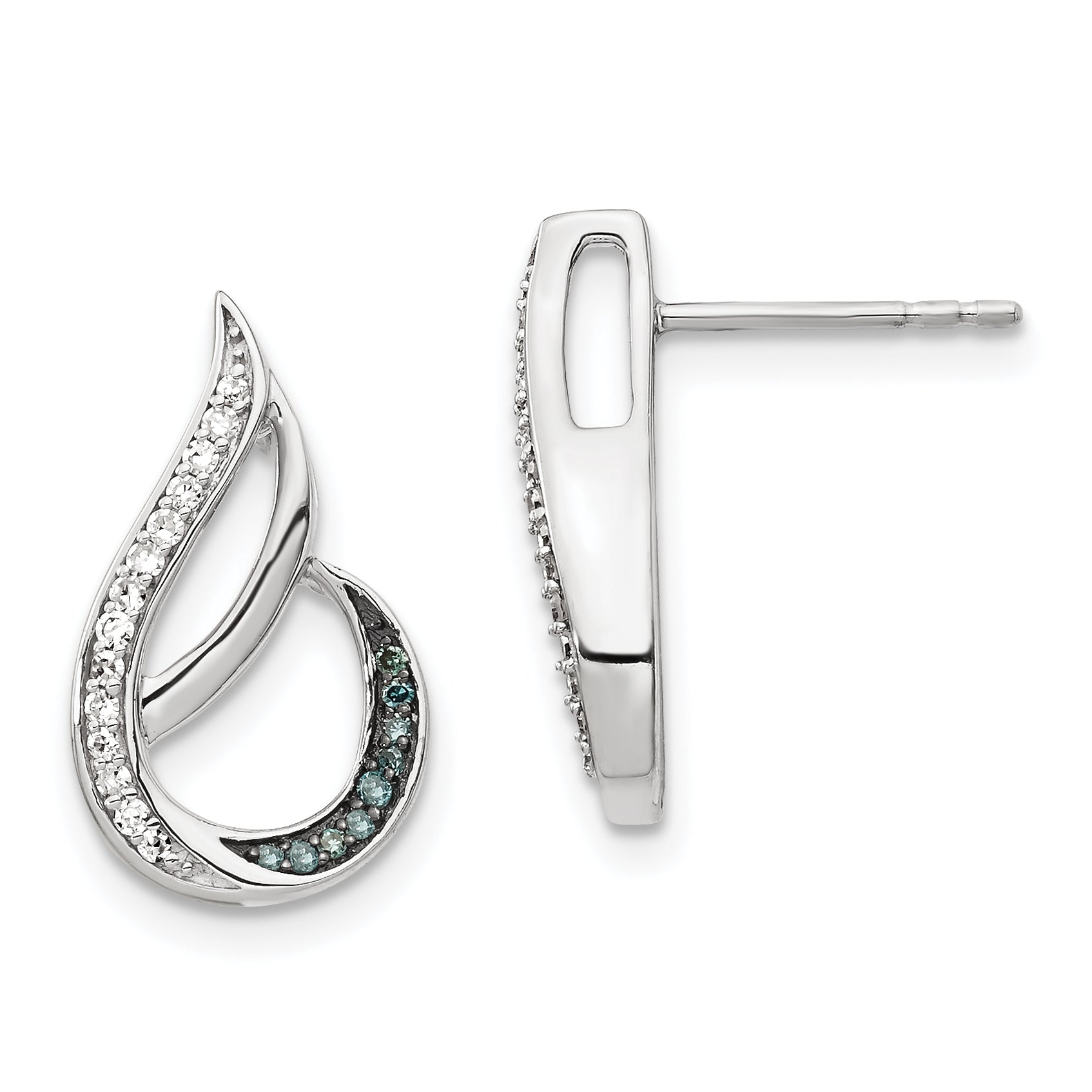 White Night Sterling Silver Rhodium-plated Polished Blue and White Diamond Post Earrings Main image