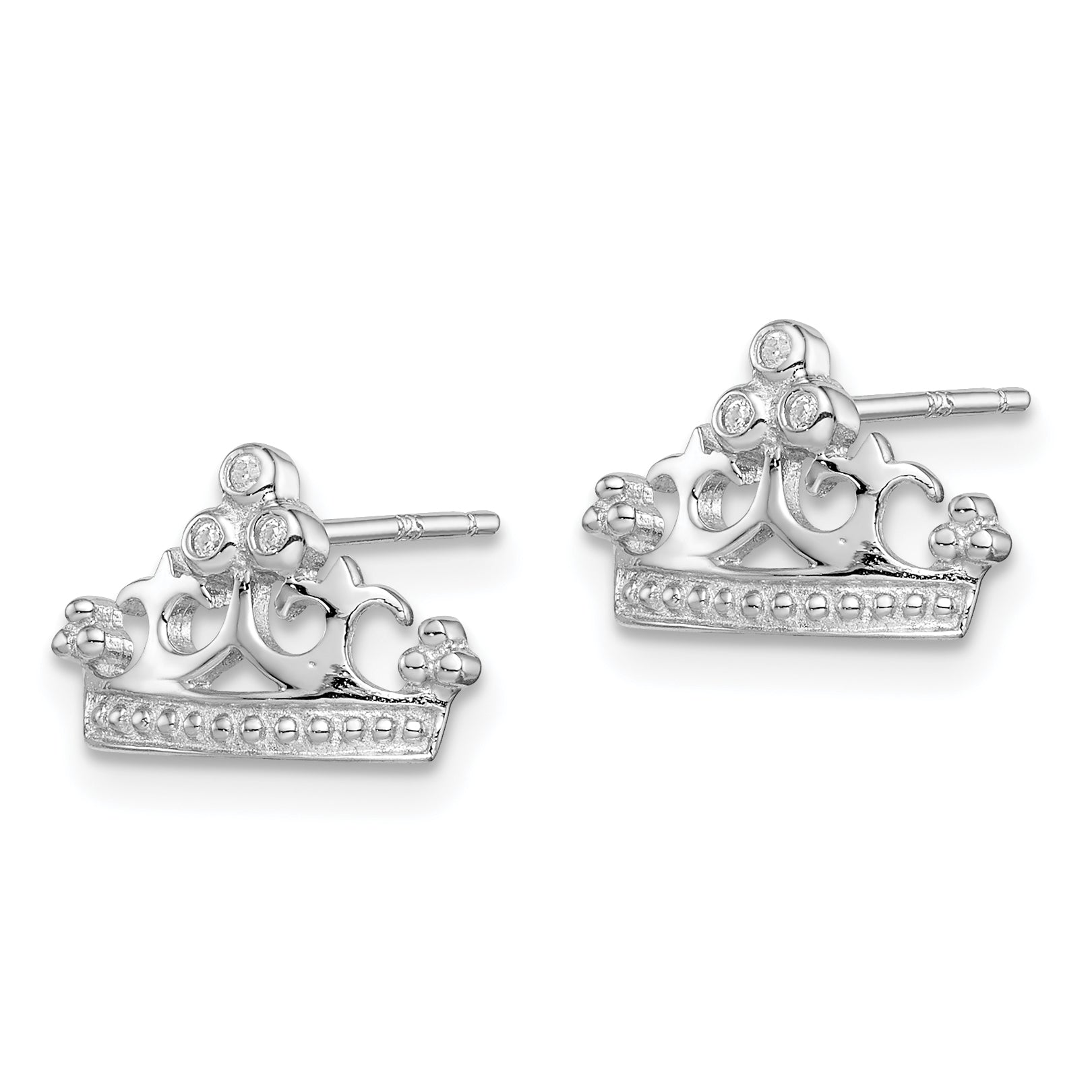 Sterling Silver Rhodium-plated CZ Crown Post Earrings Secondary image