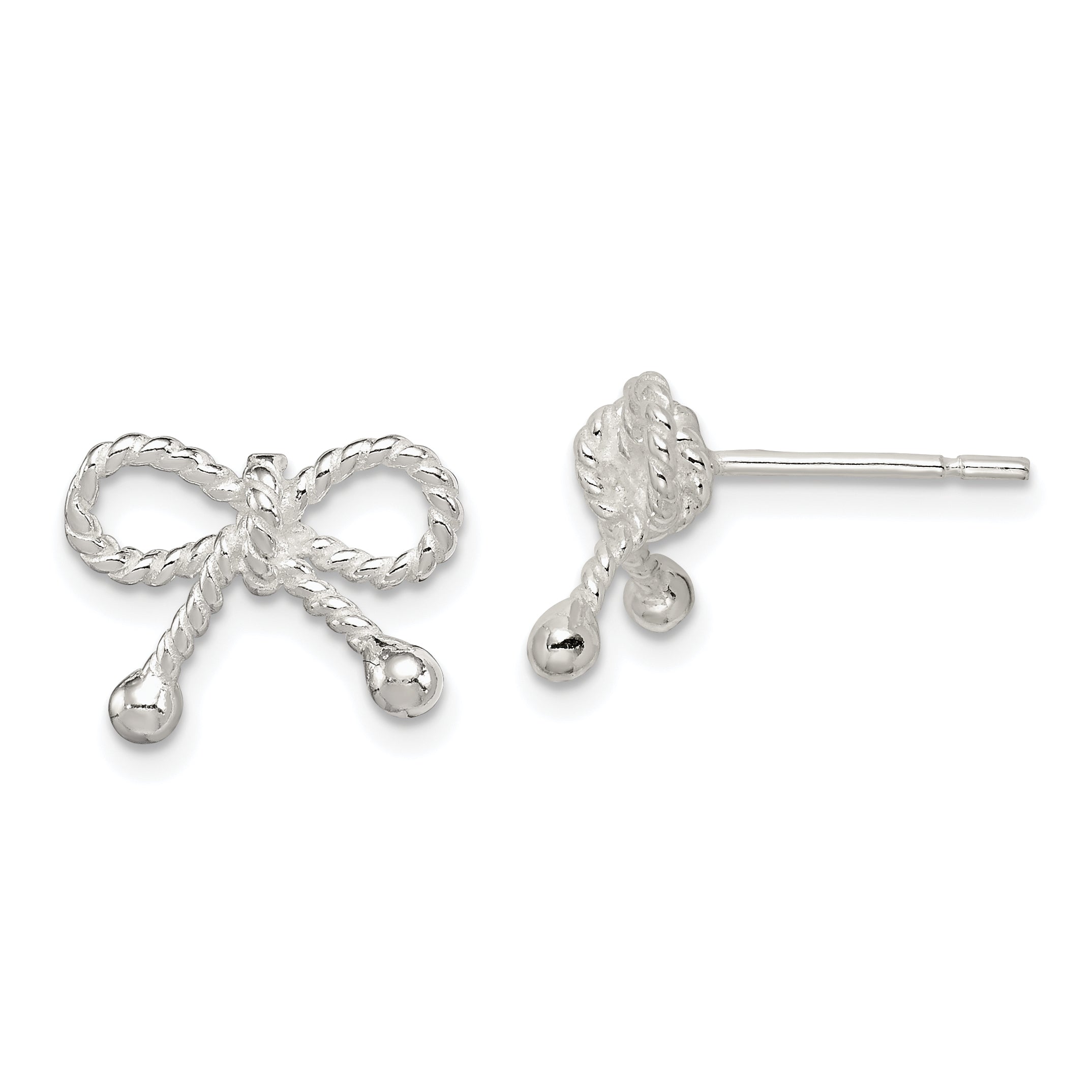 Sterling Silver Polished and Textured Bow Post Earrings Main image