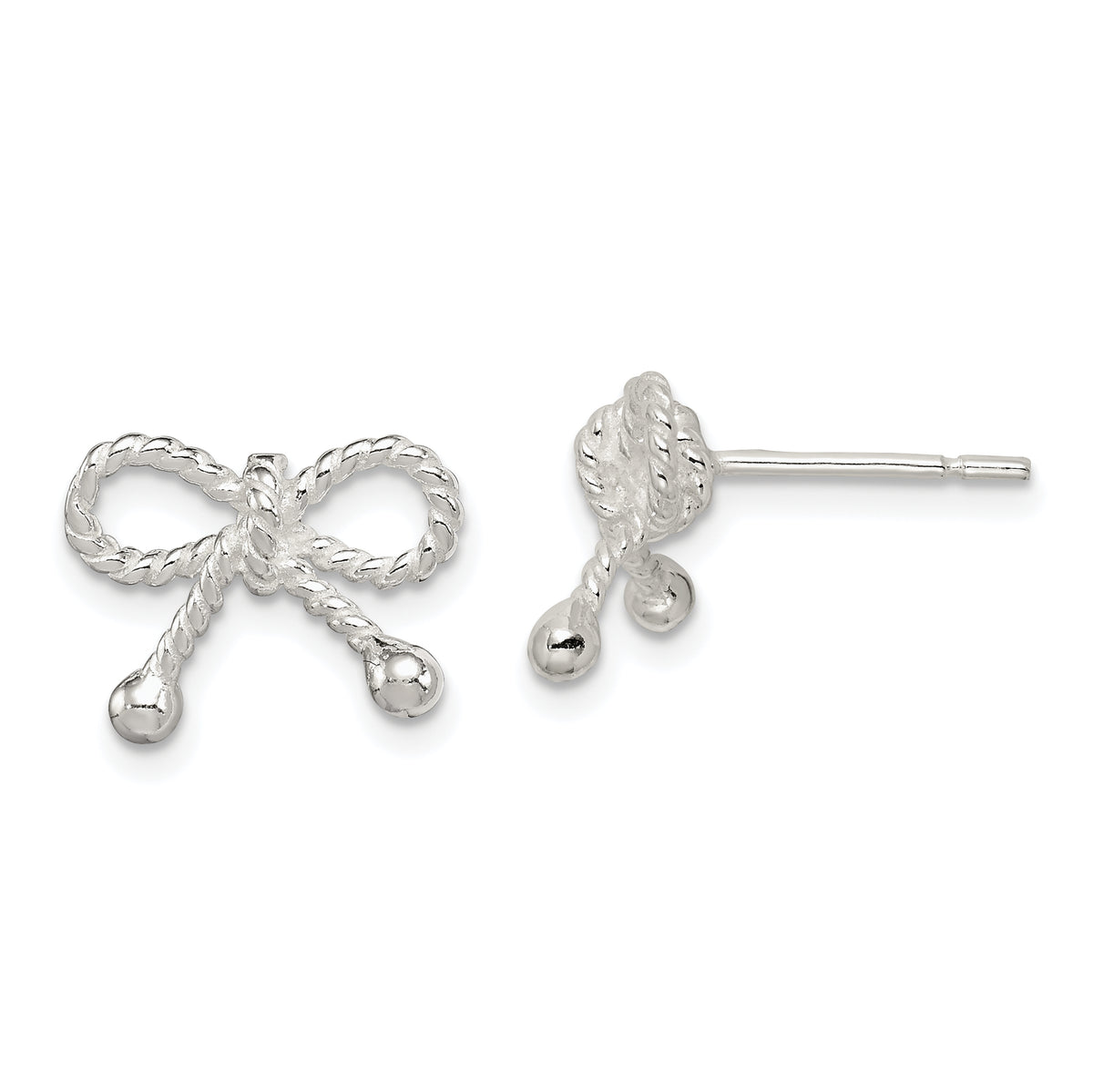 Sterling Silver Polished and Textured Bow Post Earrings